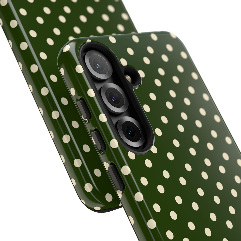 Cream On Dark Olive Polka Dot Tough Case