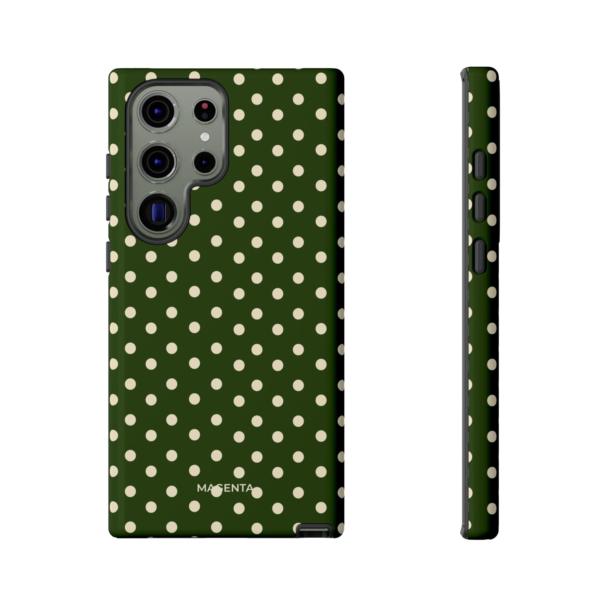 Cream On Dark Olive Polka Dot Tough Case