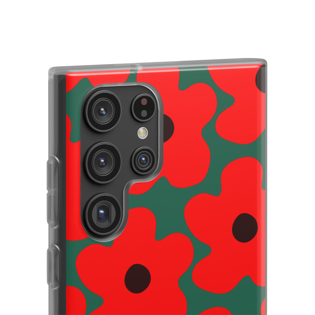 Red Floral On Deep Green
