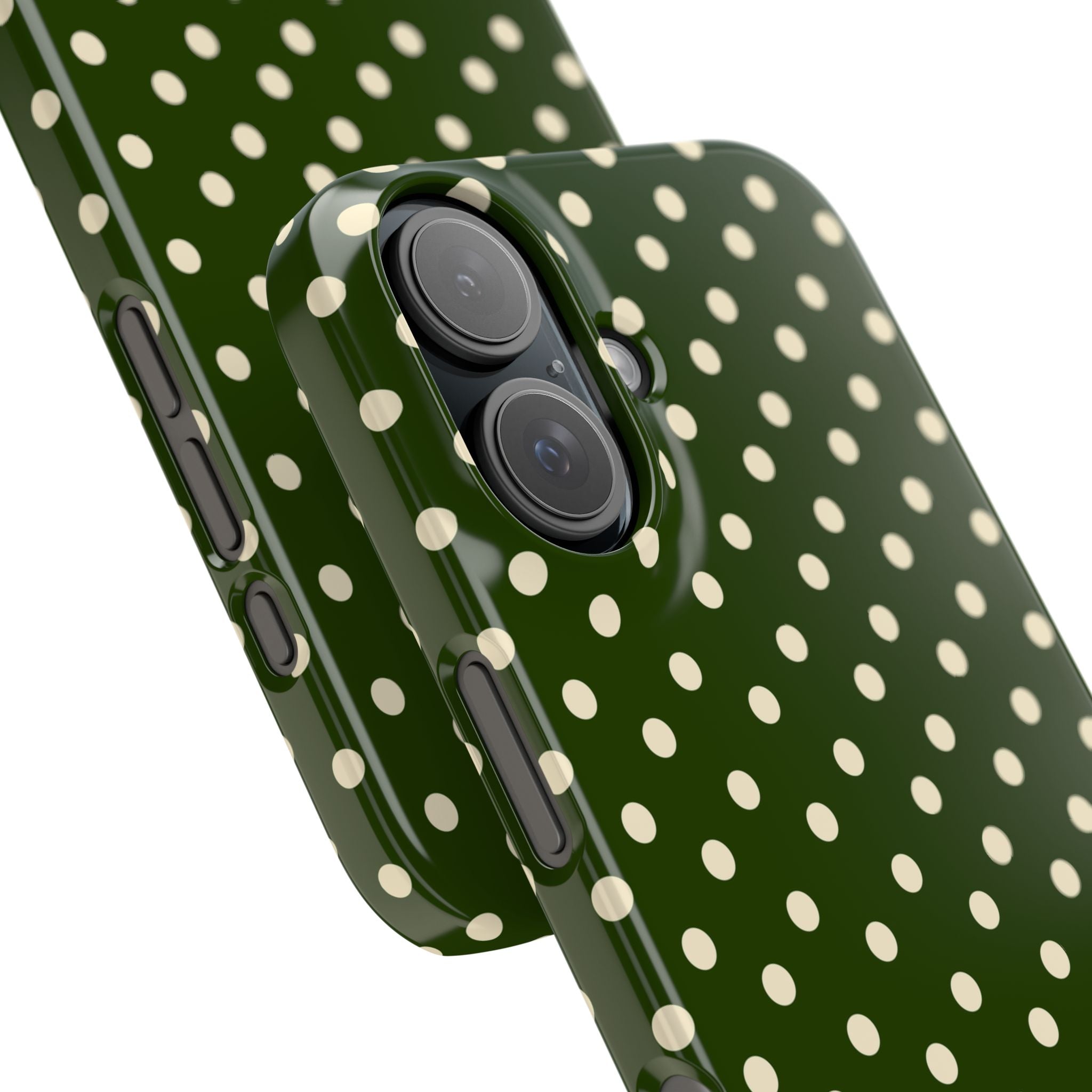 Cream on Dark Olive Polka Dot Snap Case