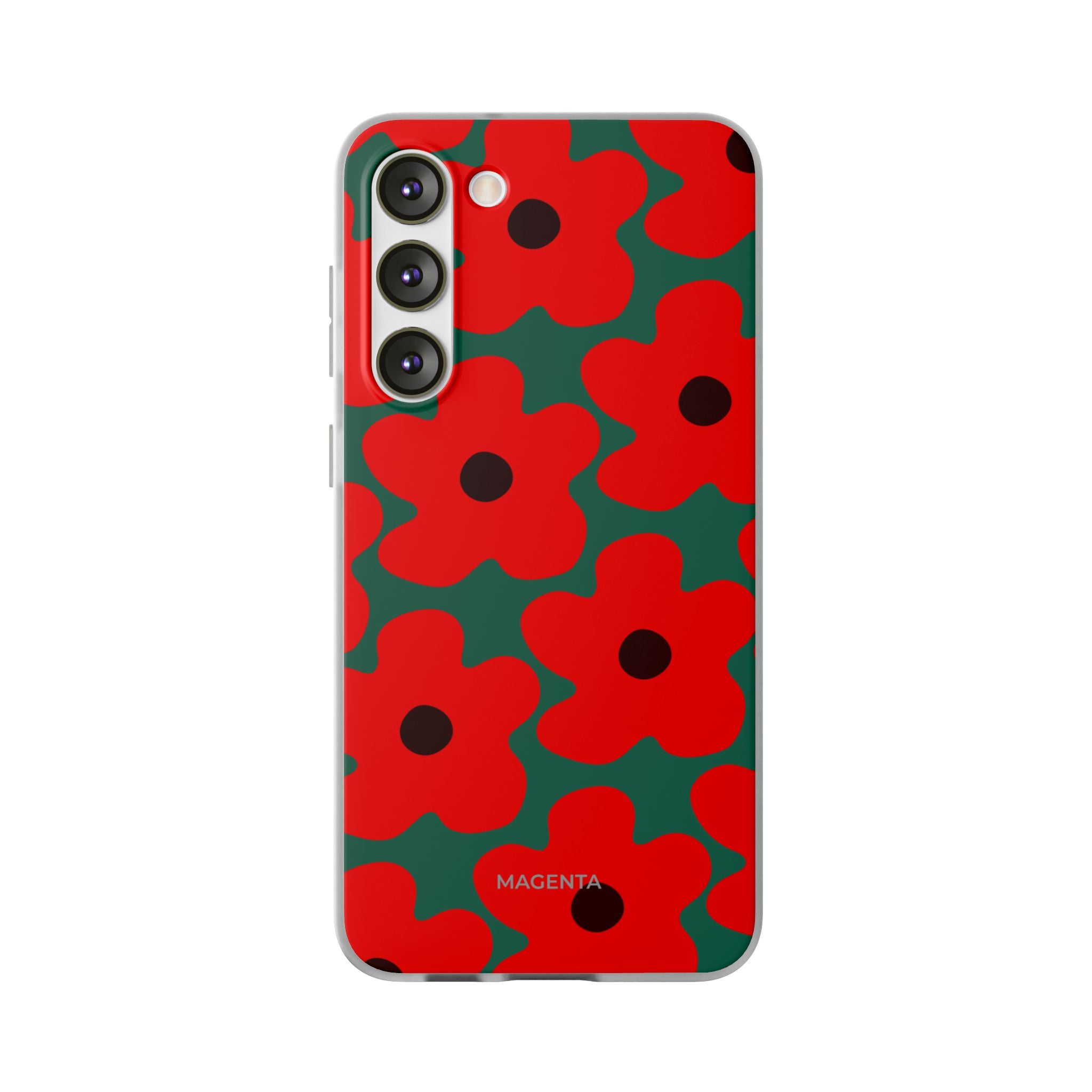 Red Floral On Deep Green