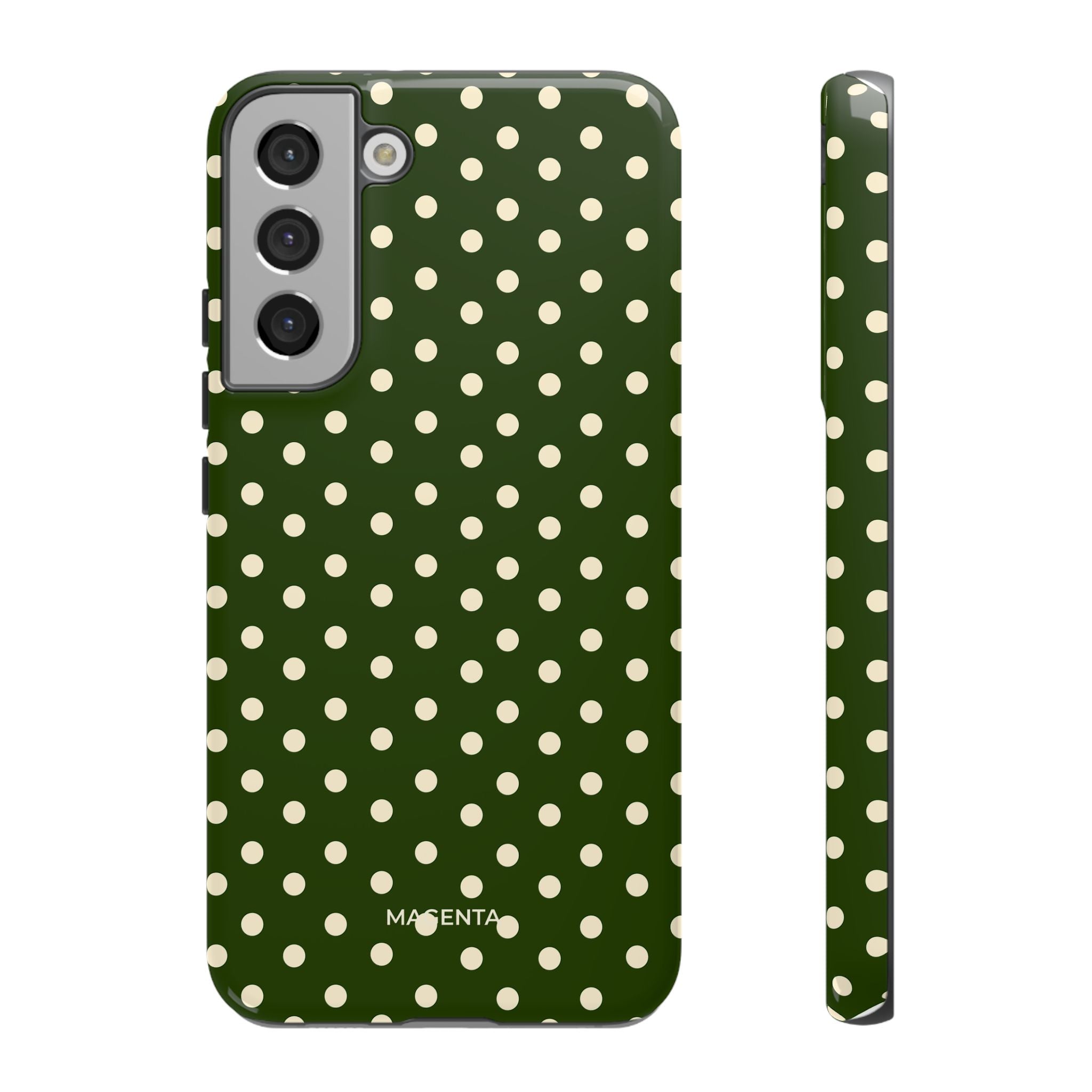 Cream On Dark Olive Polka Dot Tough Case