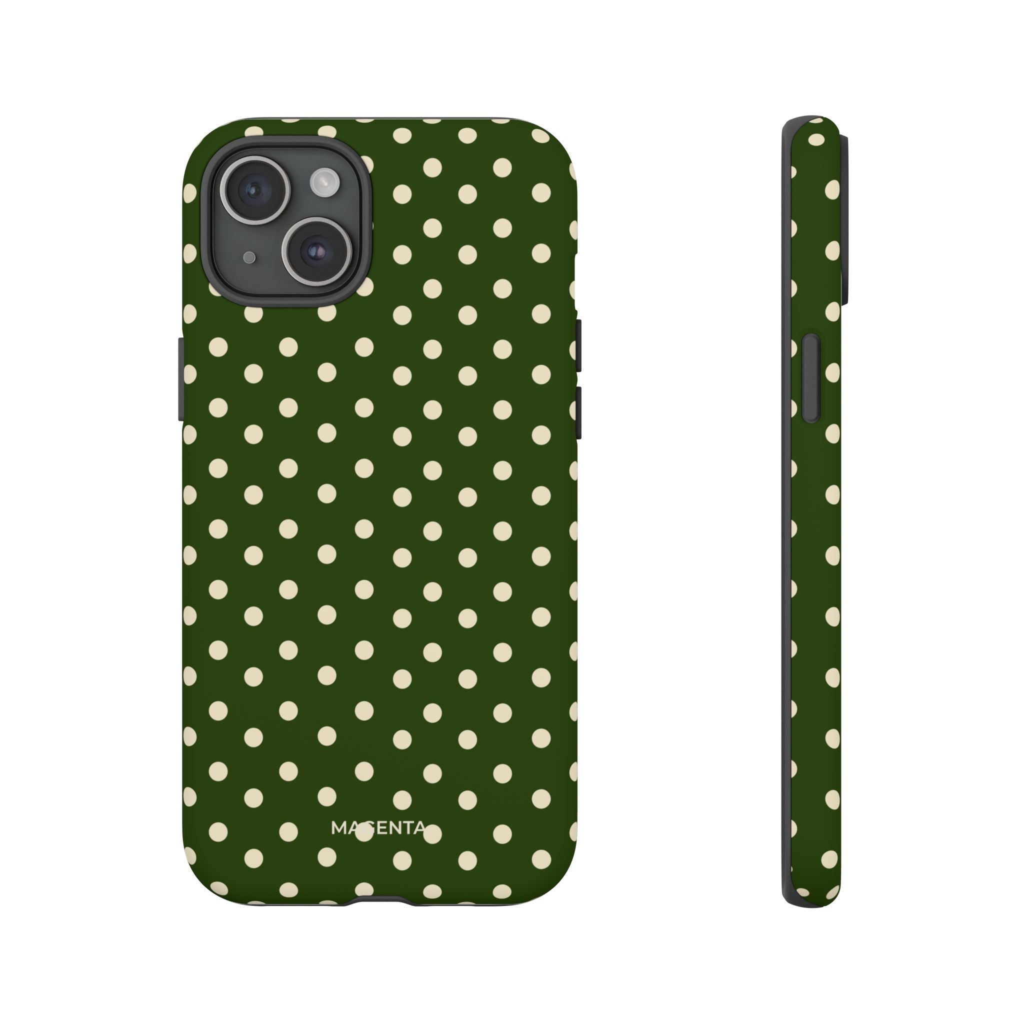 Cream On Dark Olive Polka Dot Tough Case
