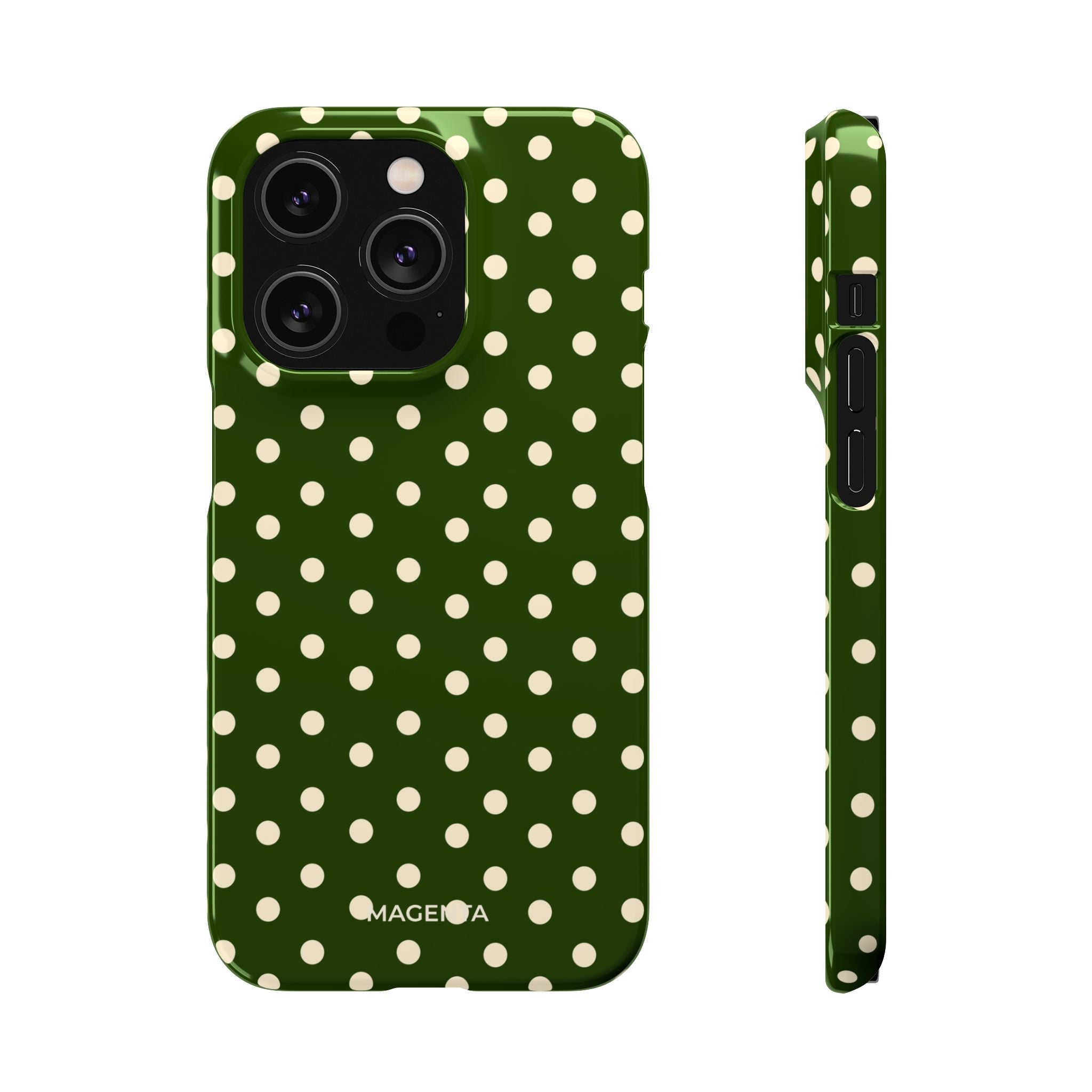 Cream on Dark Olive Polka Dot Snap Case