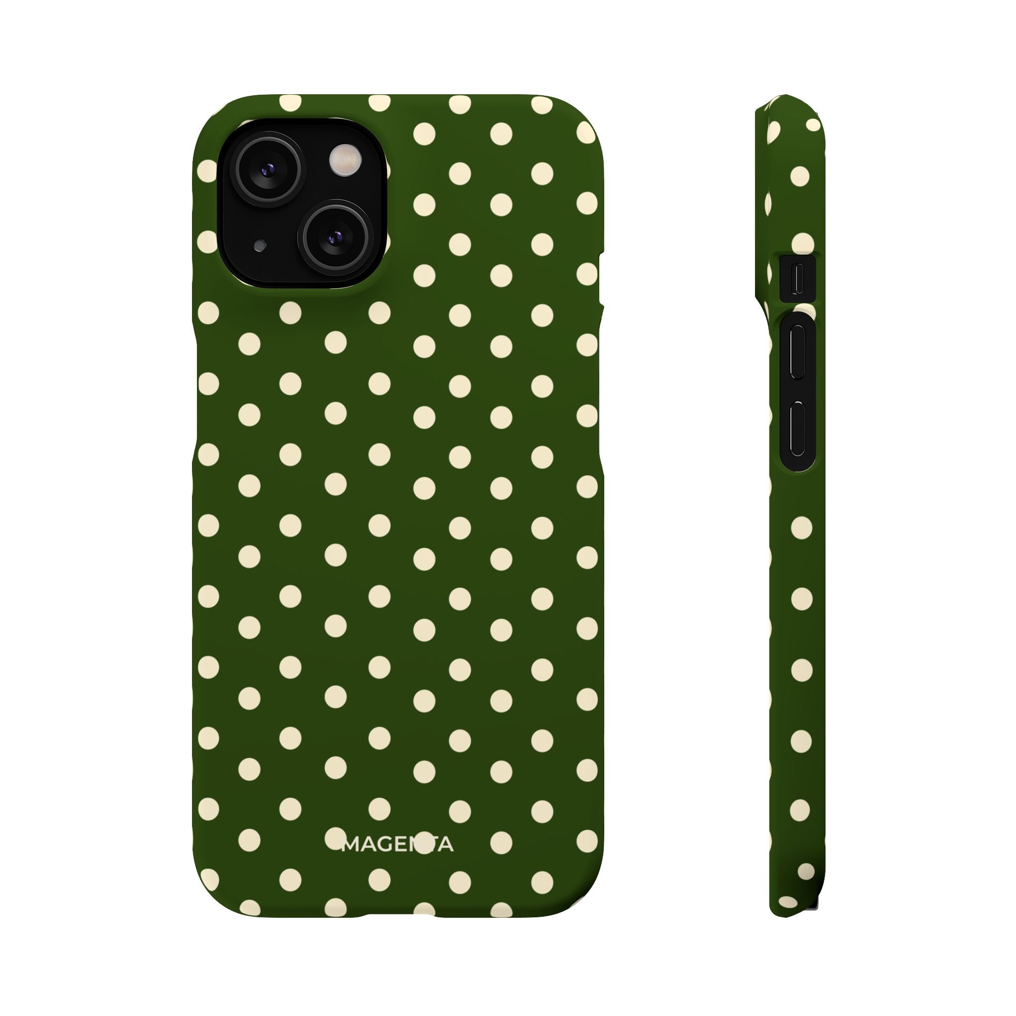 Cream on Dark Olive Polka Dot Snap Case