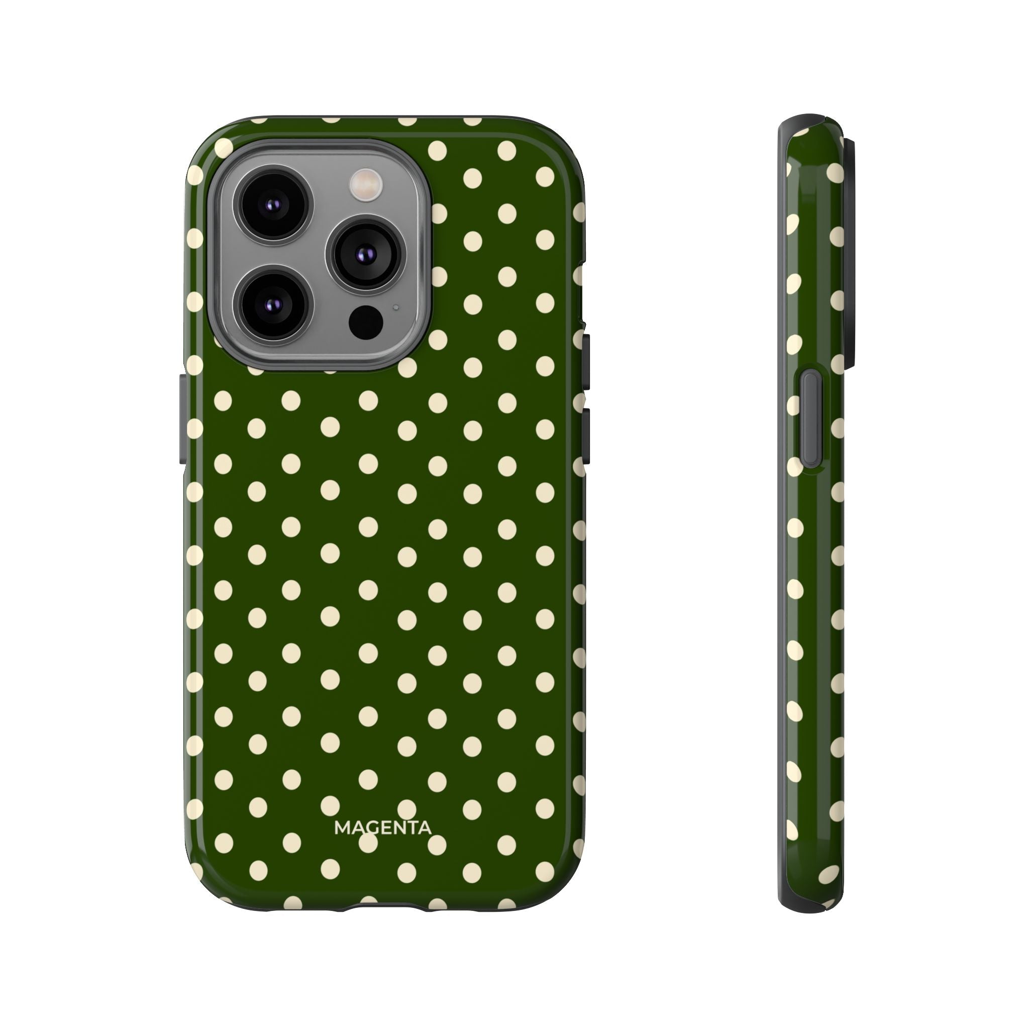 Cream On Dark Olive Polka Dot Tough Case