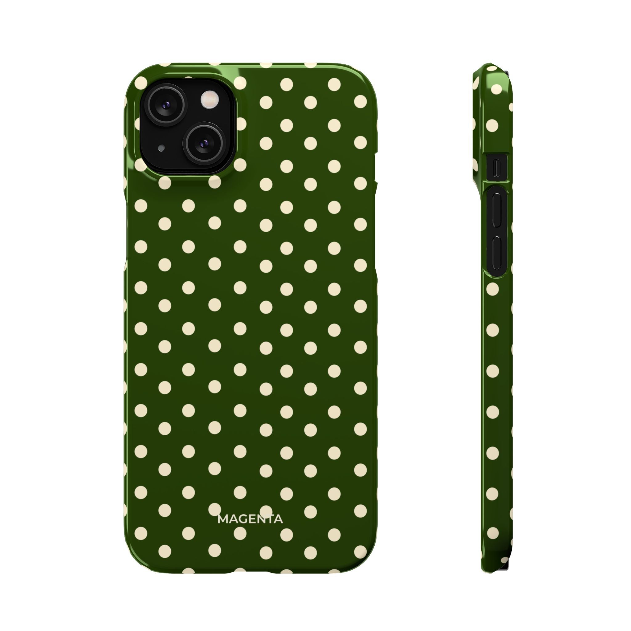 Cream on Dark Olive Polka Dot Snap Case