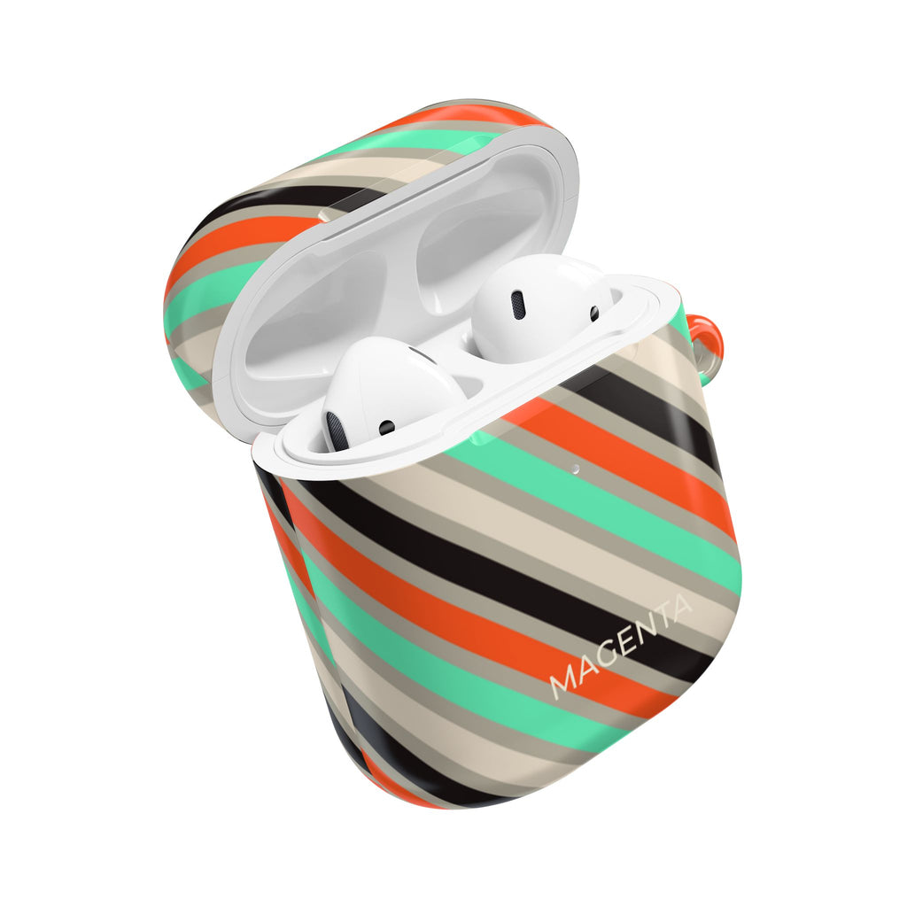Mint-Coral Stripes AirPods Case