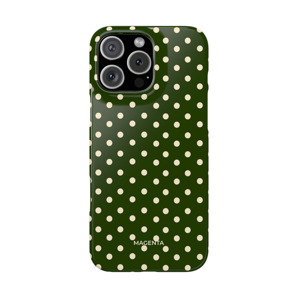 Cream on Dark Olive Polka Dot Snap Case