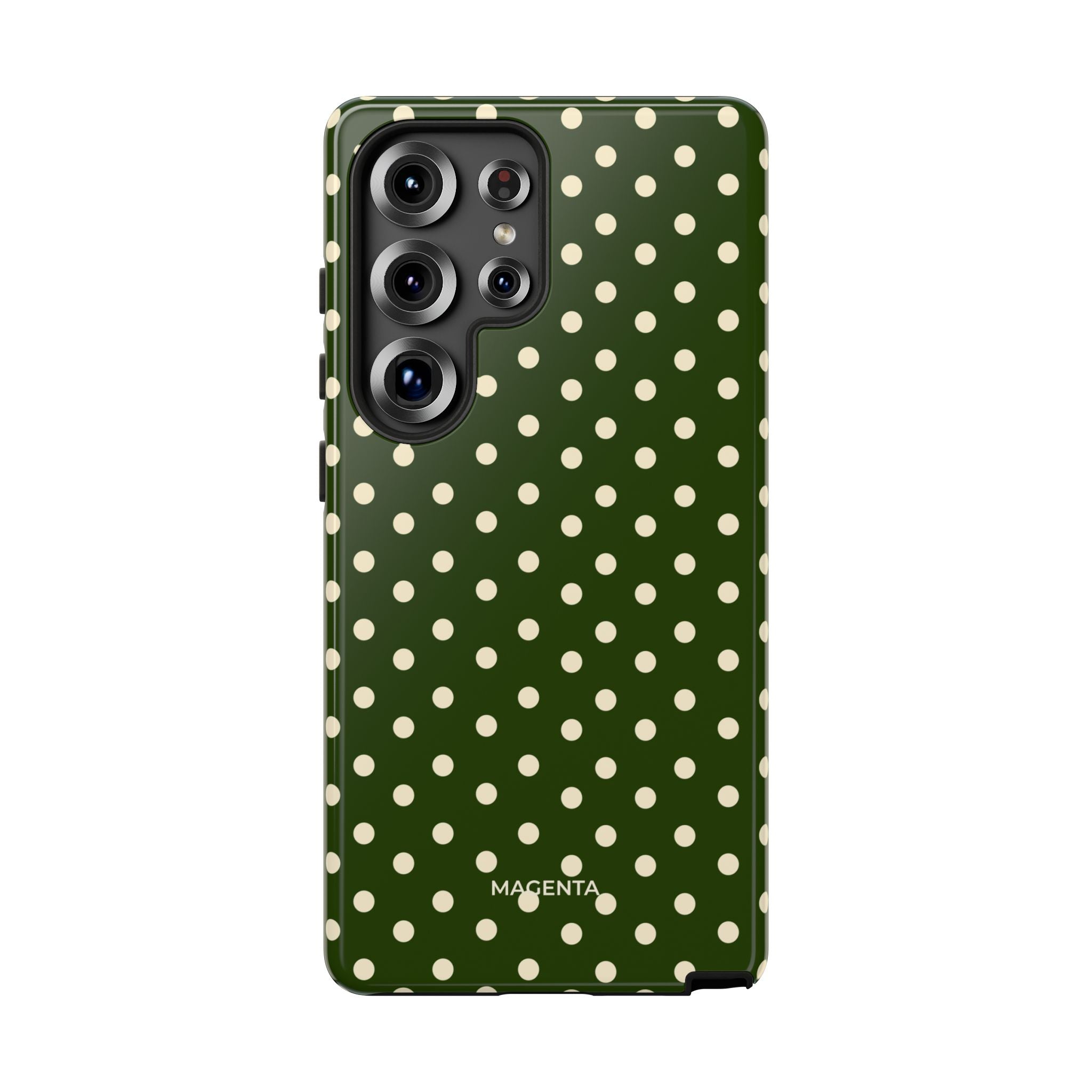 Cream On Dark Olive Polka Dot Tough Case
