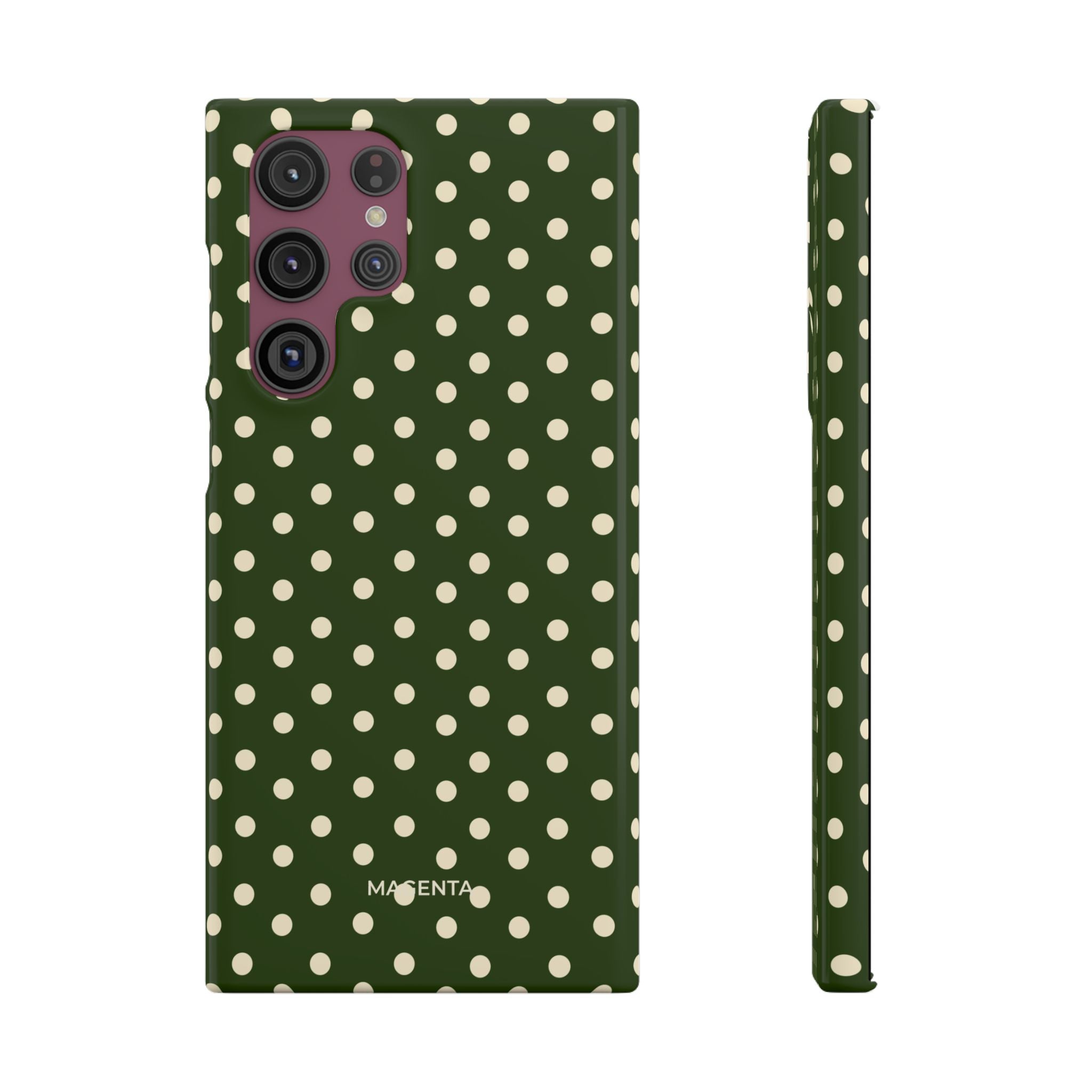 Cream On Dark Olive Polka Dot Snap Case