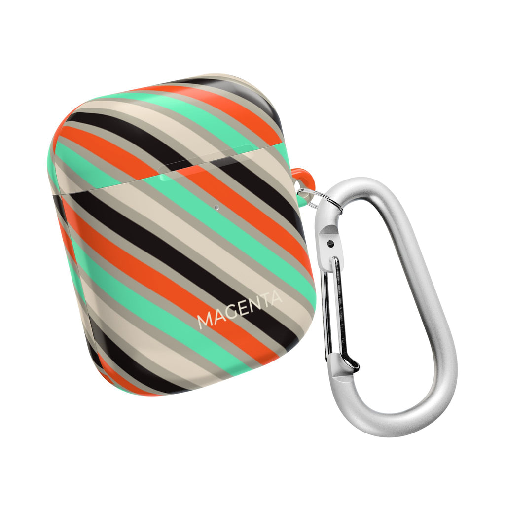 Mint-Coral Stripes AirPods Case