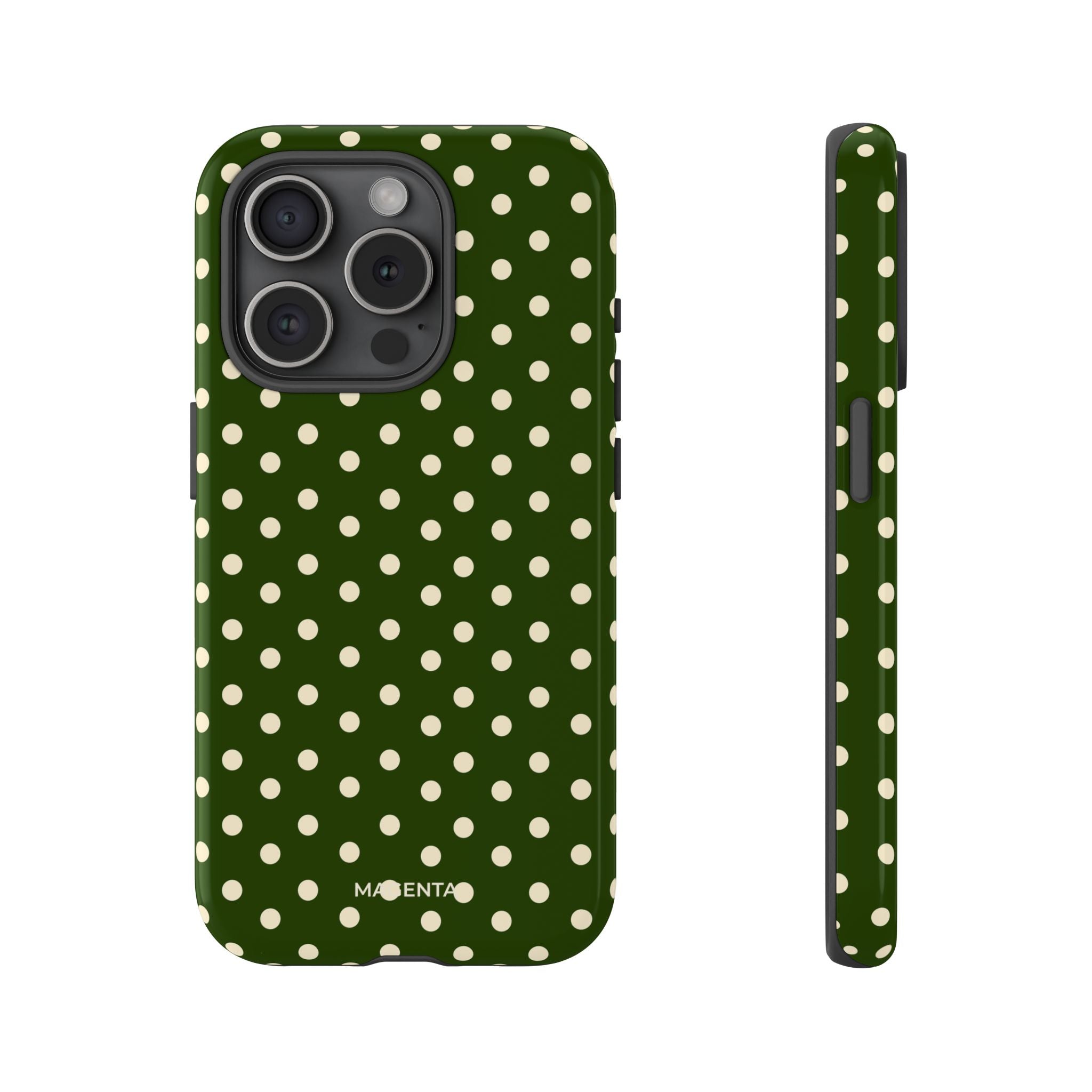 Cream On Dark Olive Polka Dot Tough Case