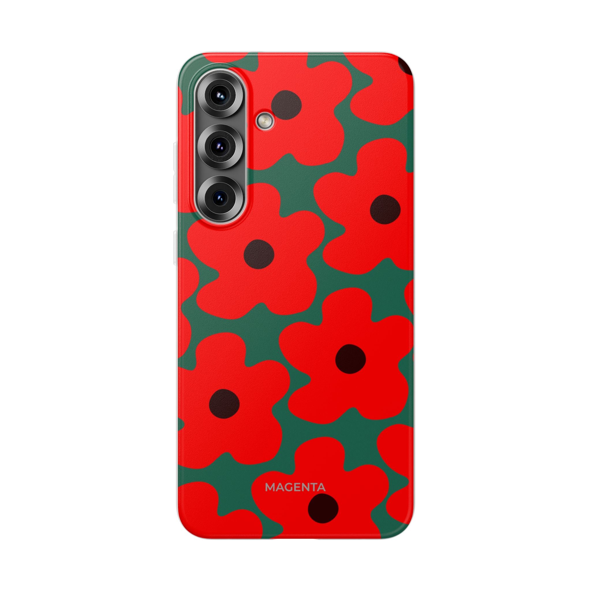 Red Floral On Deep Green