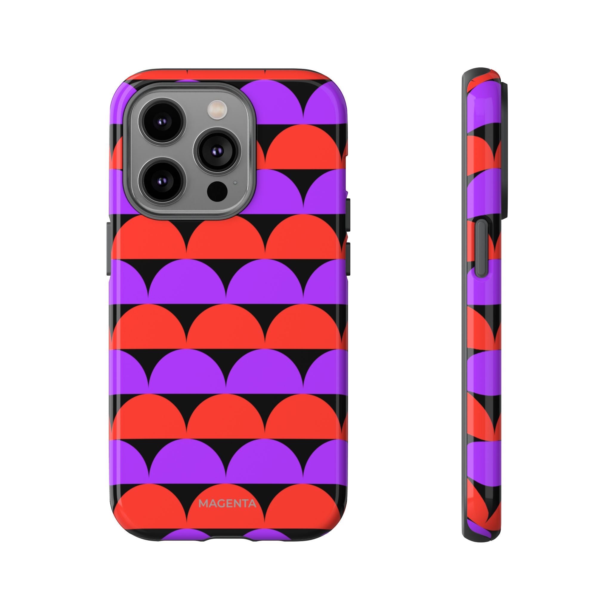 Half-Circles Purple-Red on Black Tough Case