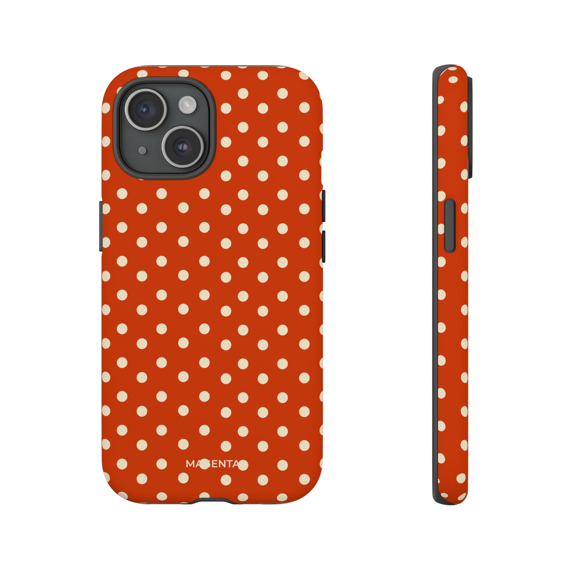 Cream On Dark Orange Red Polka Dot Tough Case