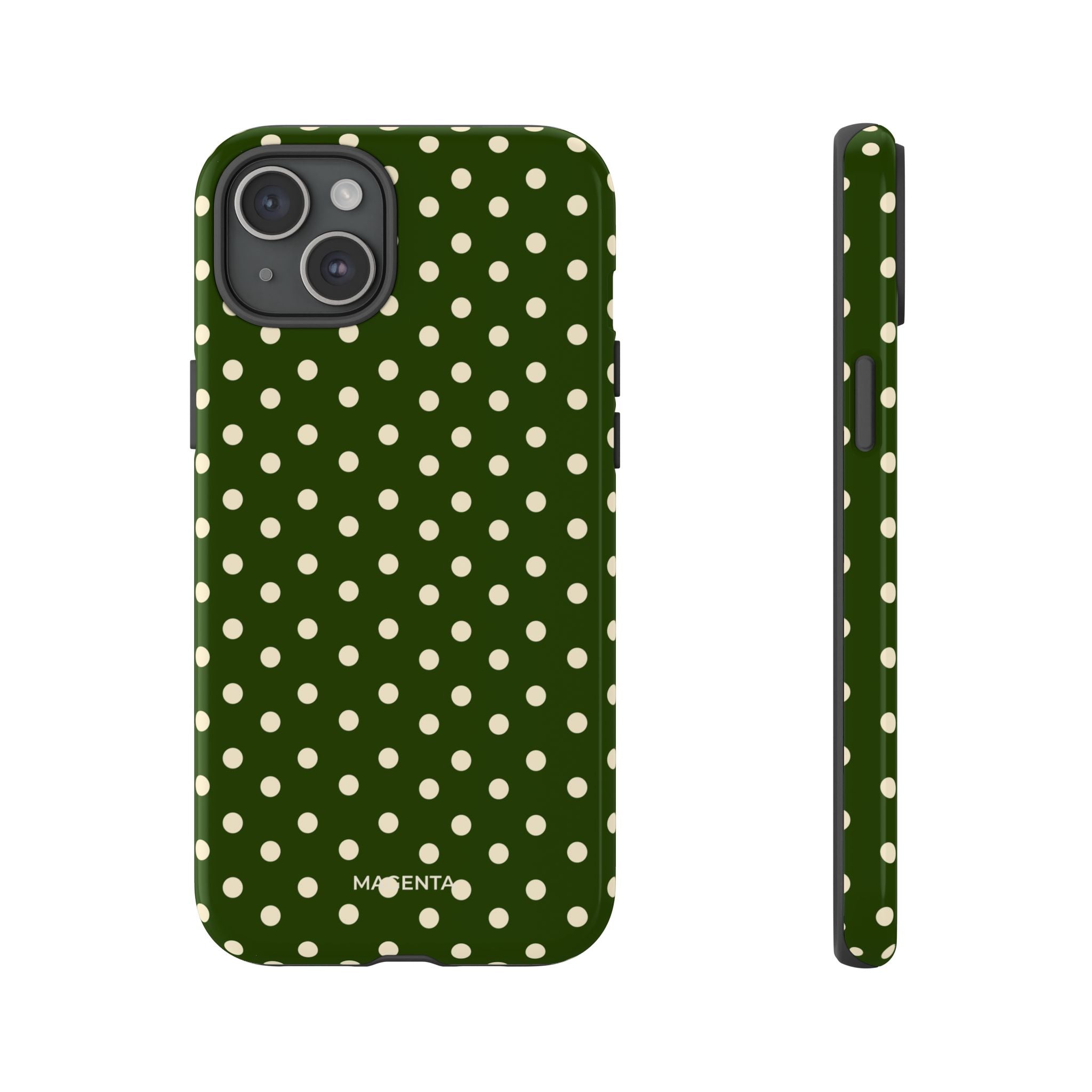 Cream On Dark Olive Polka Dot Tough Case