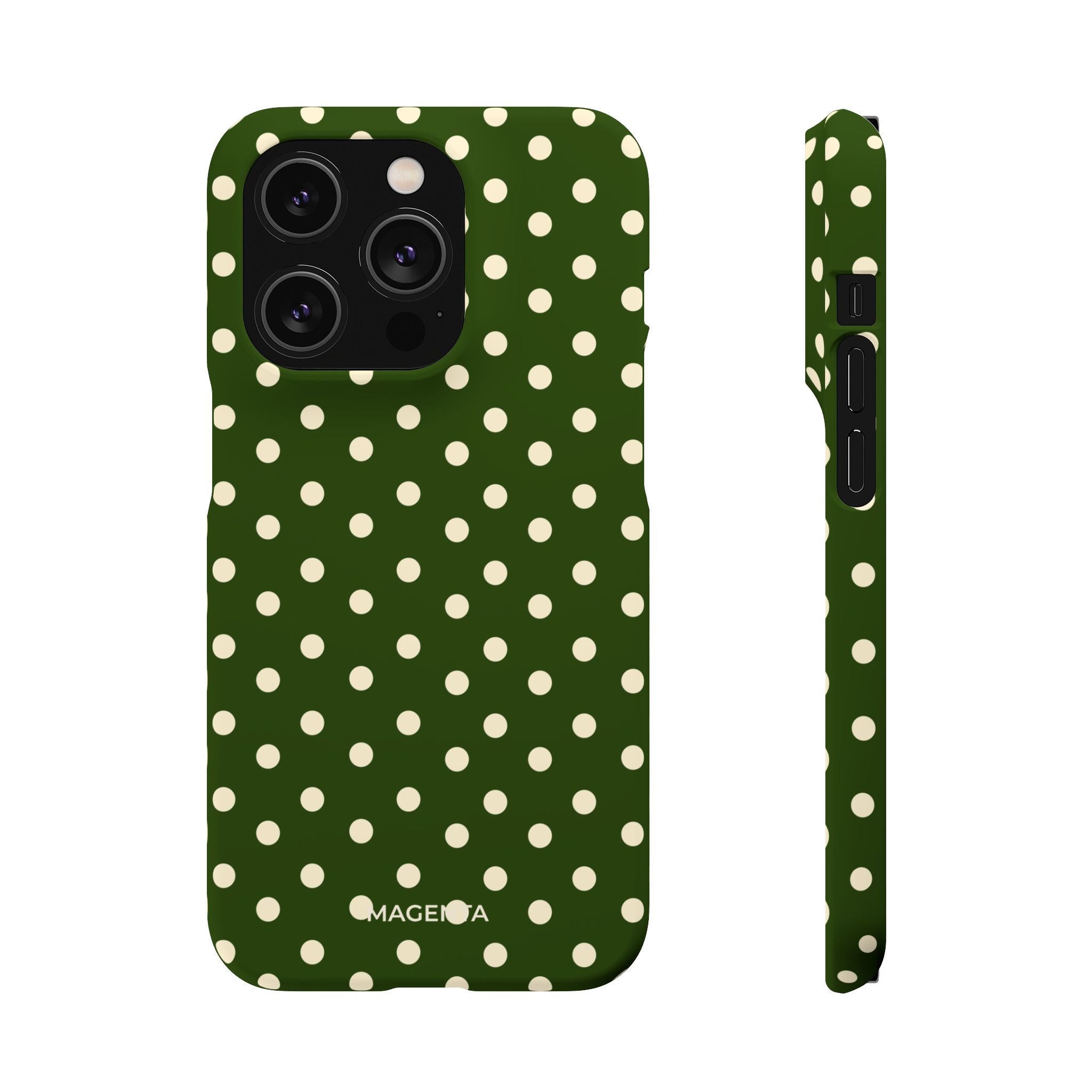 Cream on Dark Olive Polka Dot Snap Case