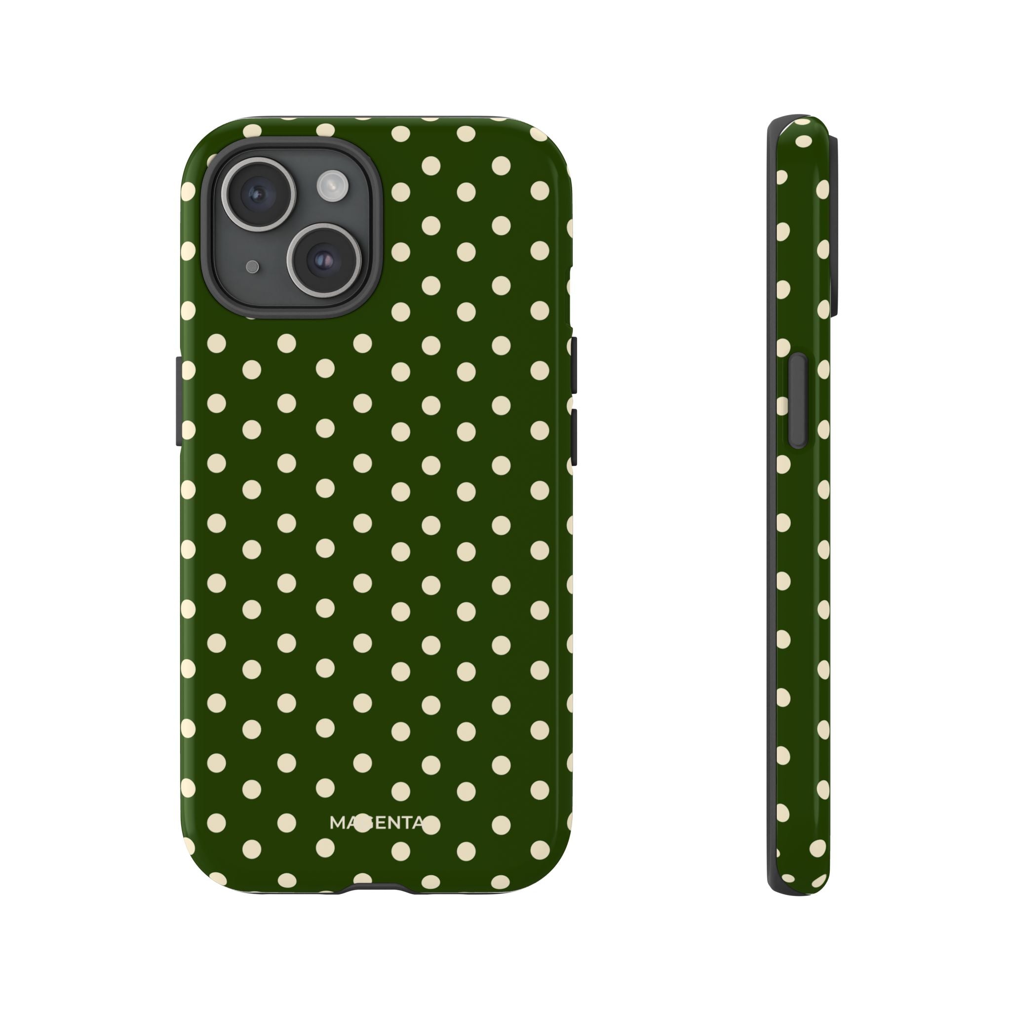 Cream On Dark Olive Polka Dot Tough Case