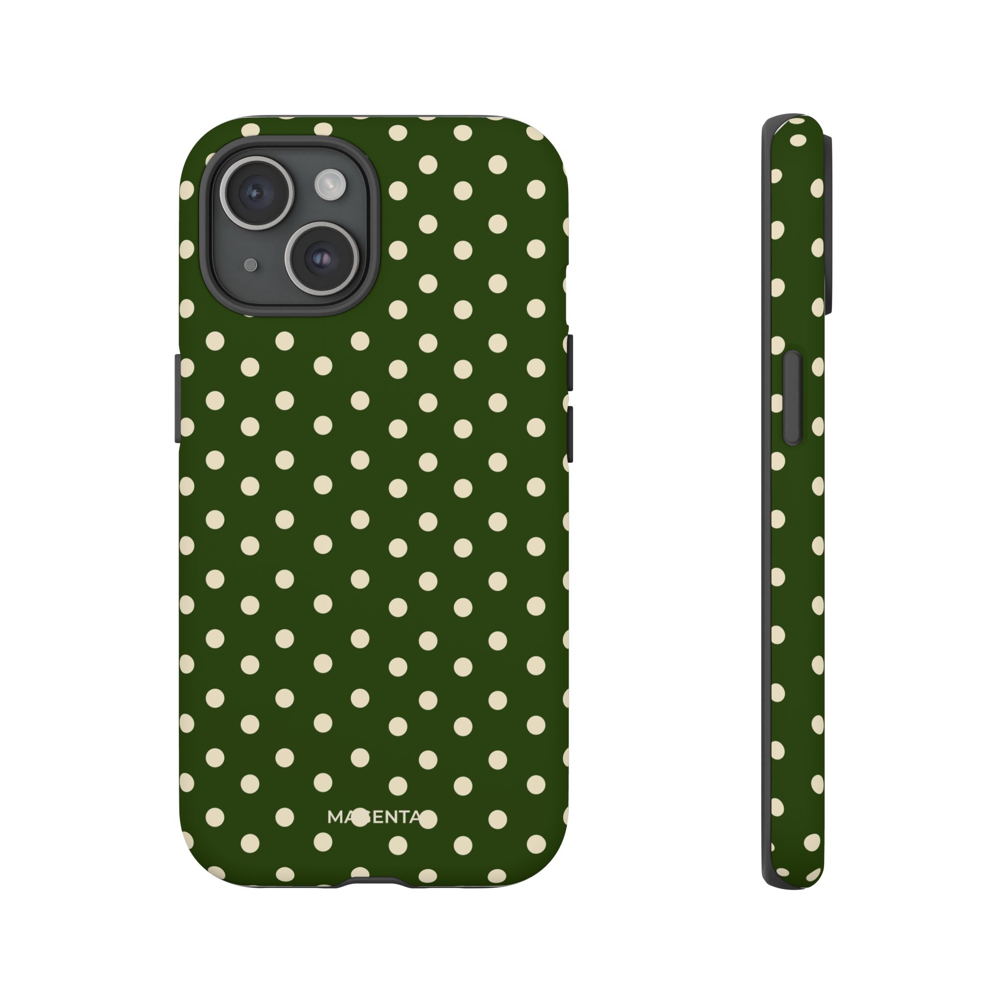 Cream On Dark Olive Polka Dot Tough Case