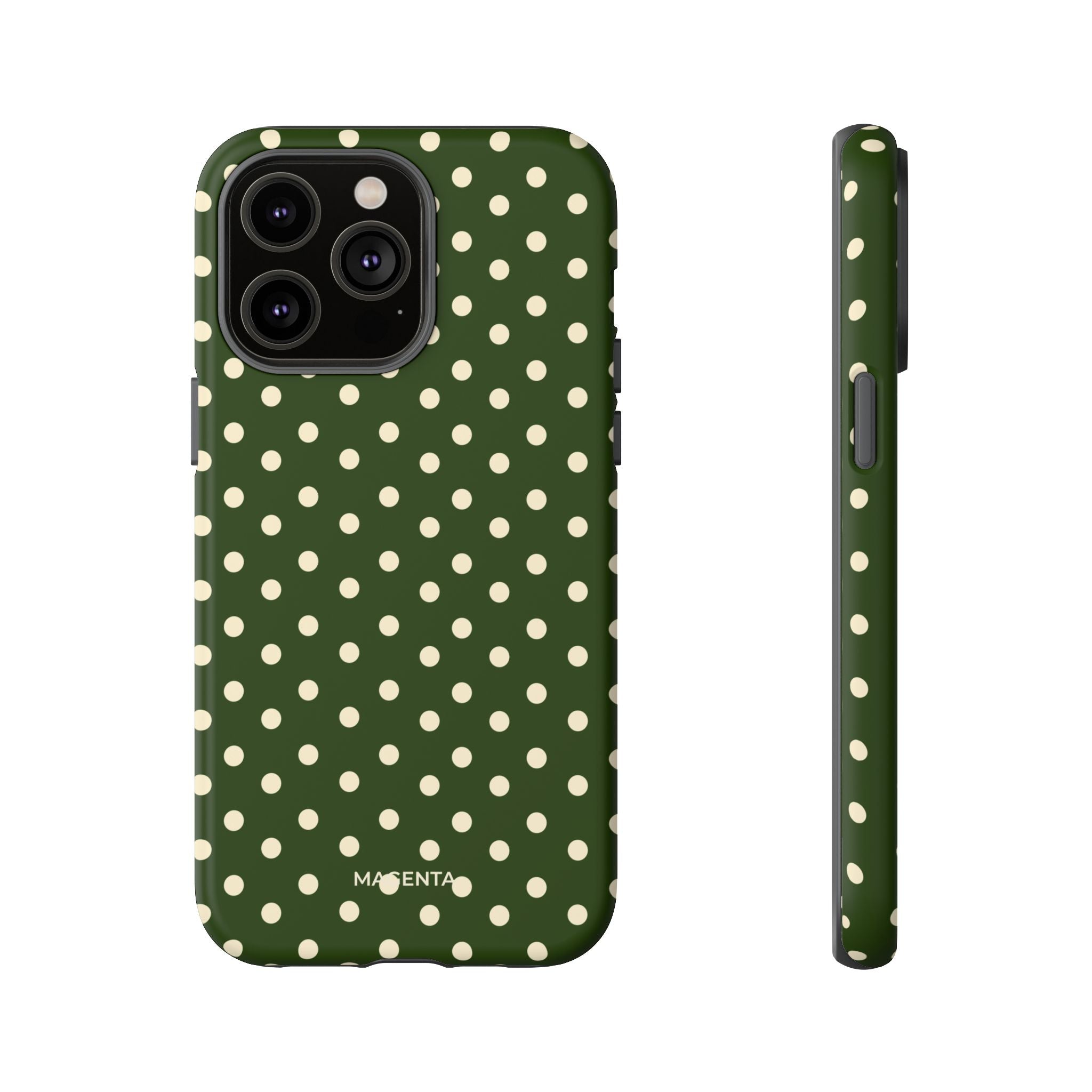 Cream On Dark Olive Polka Dot Tough Case
