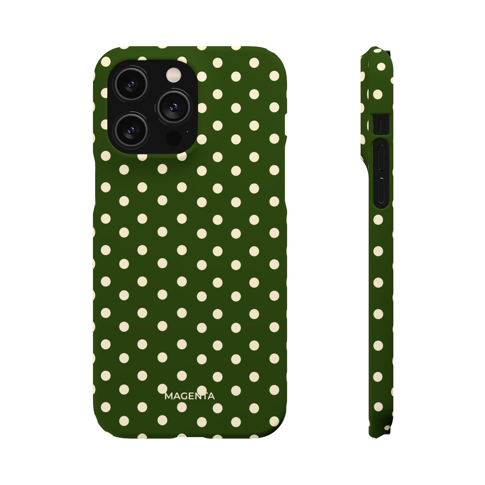 Cream on Dark Olive Polka Dot Snap Case