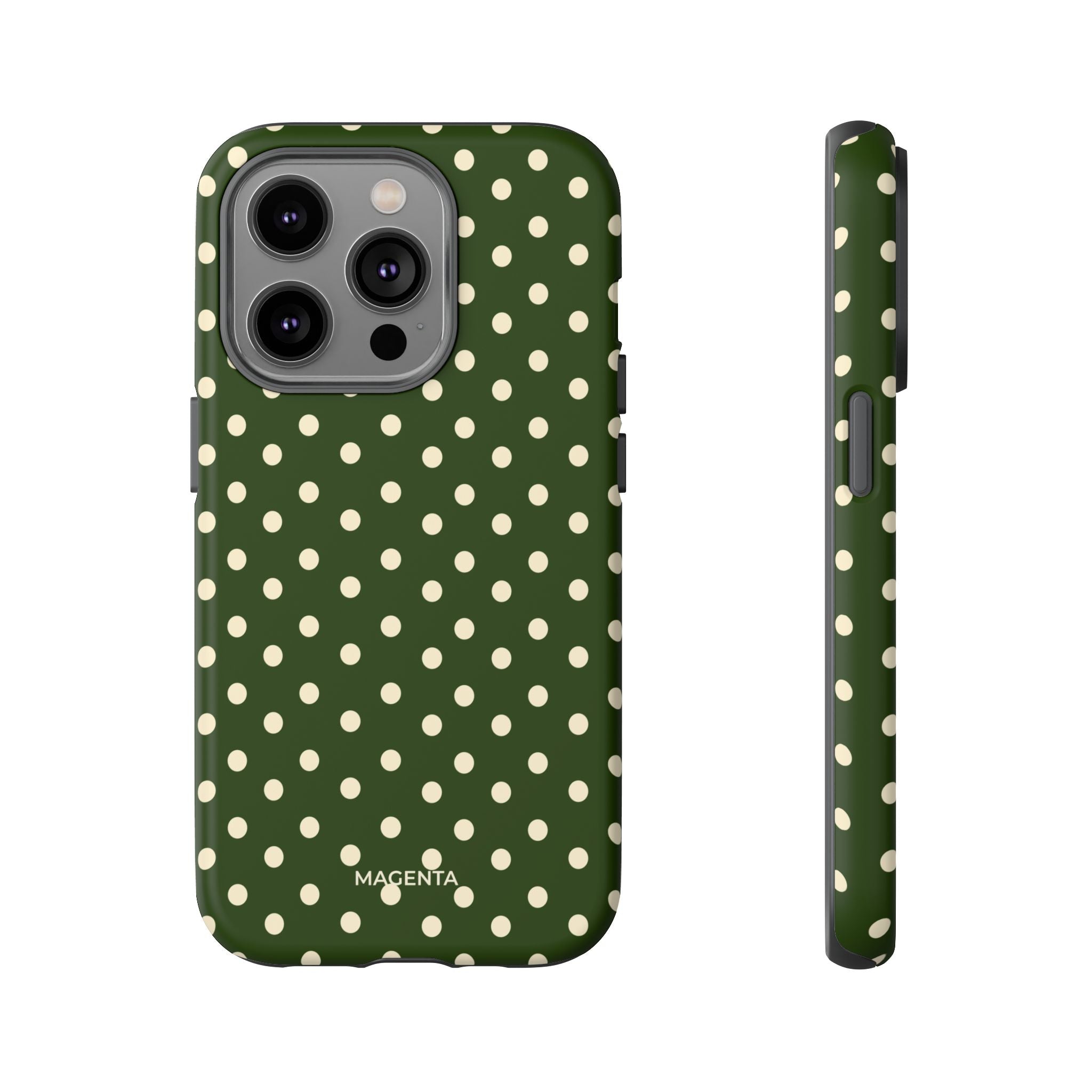 Cream On Dark Olive Polka Dot Tough Case