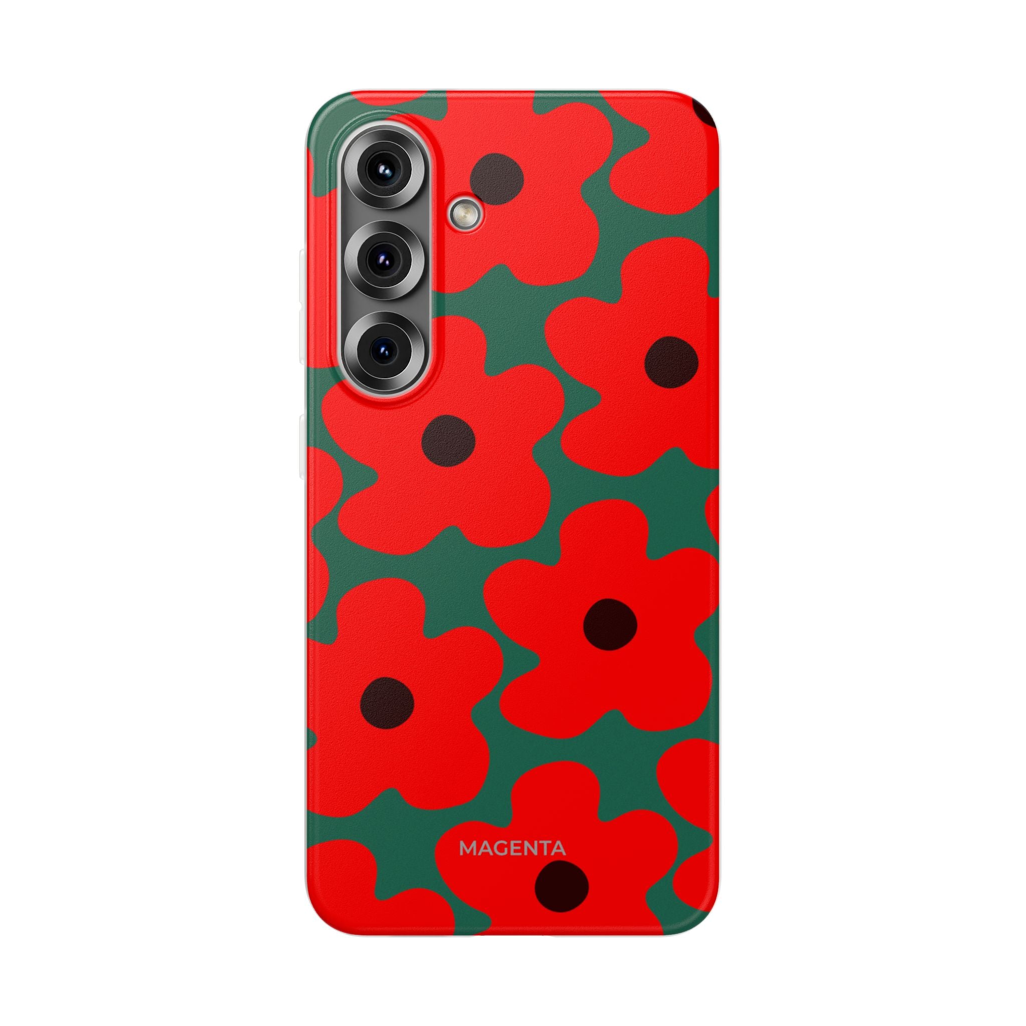 Red Floral On Deep Green