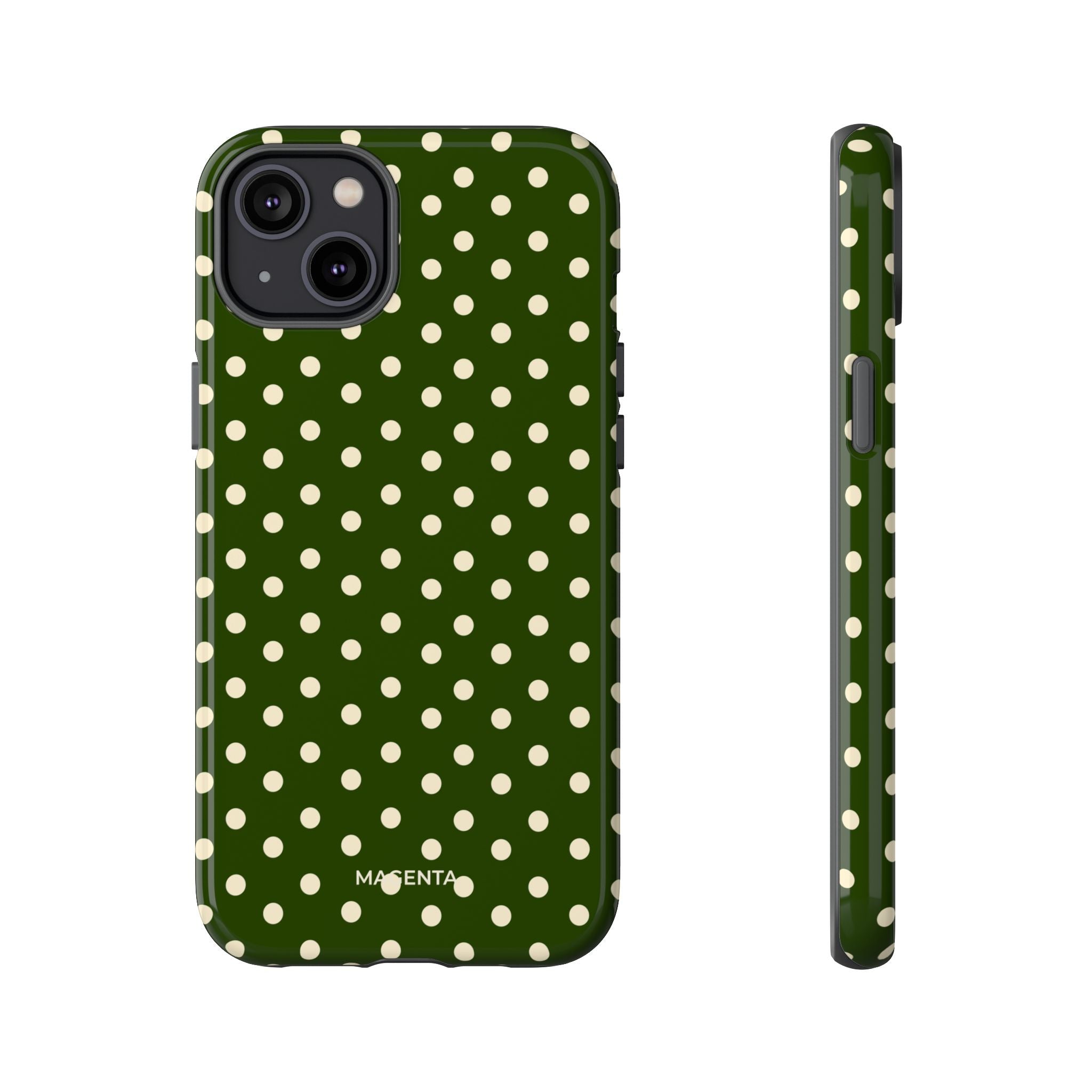 Cream On Dark Olive Polka Dot Tough Case