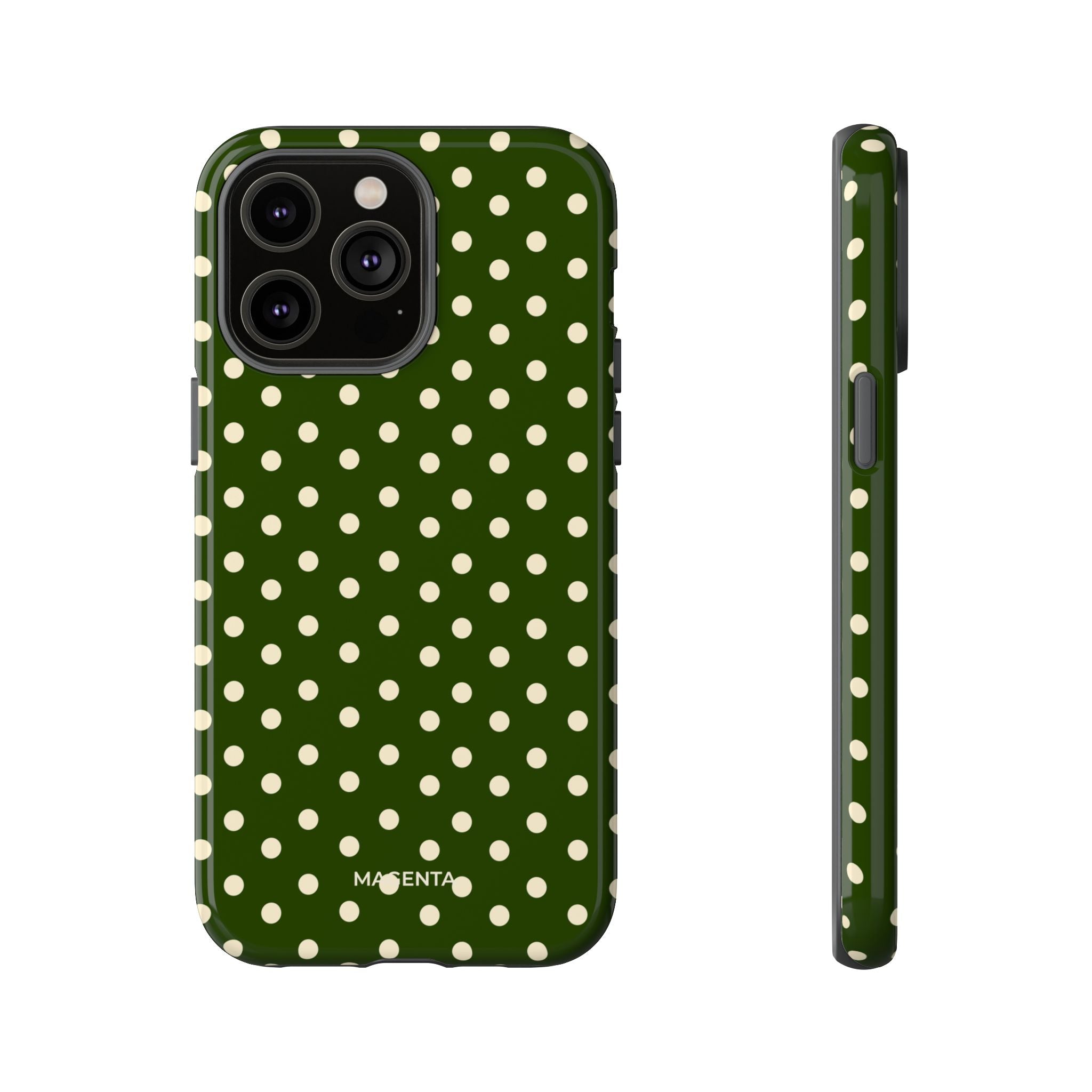 Cream On Dark Olive Polka Dot Tough Case