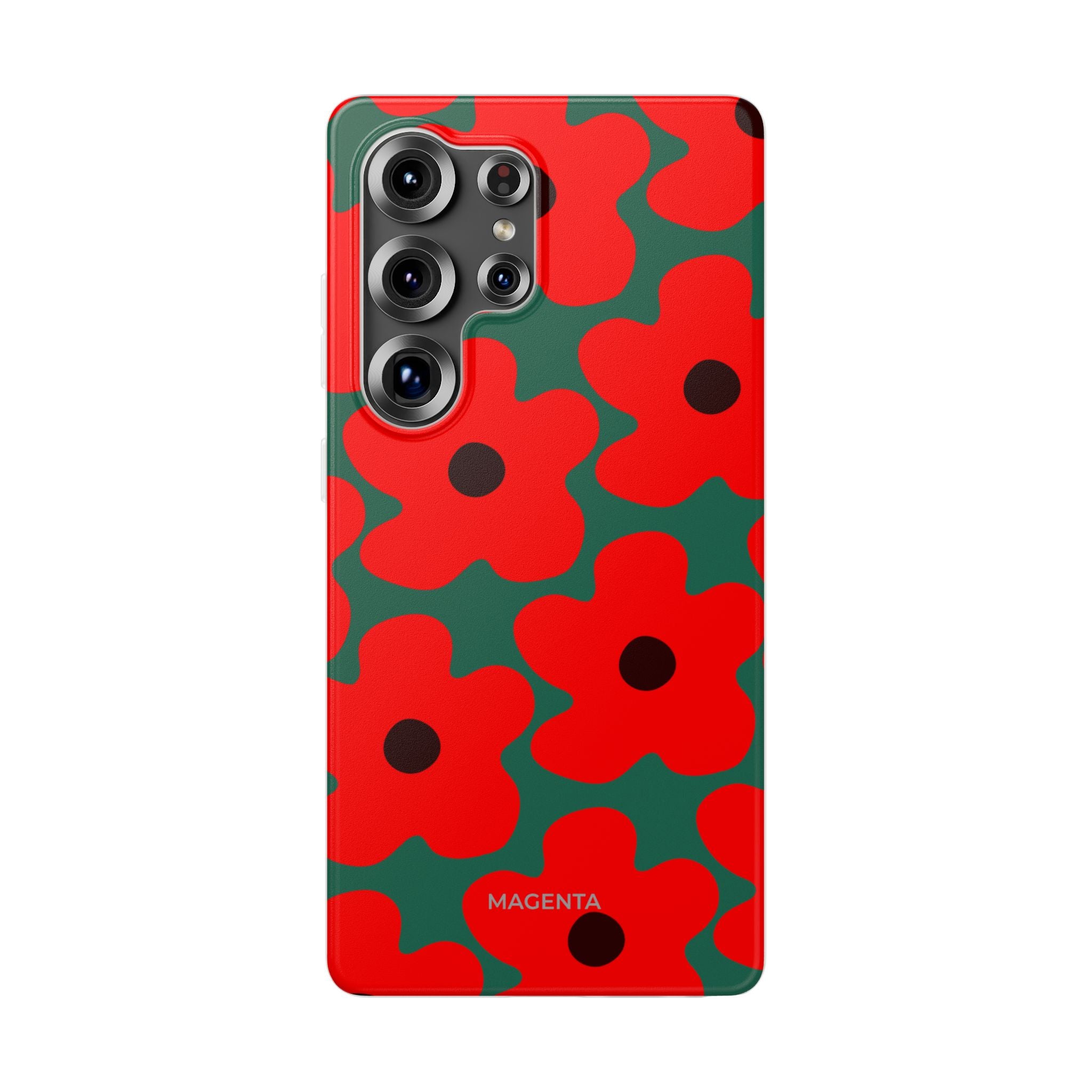 Red Floral On Deep Green