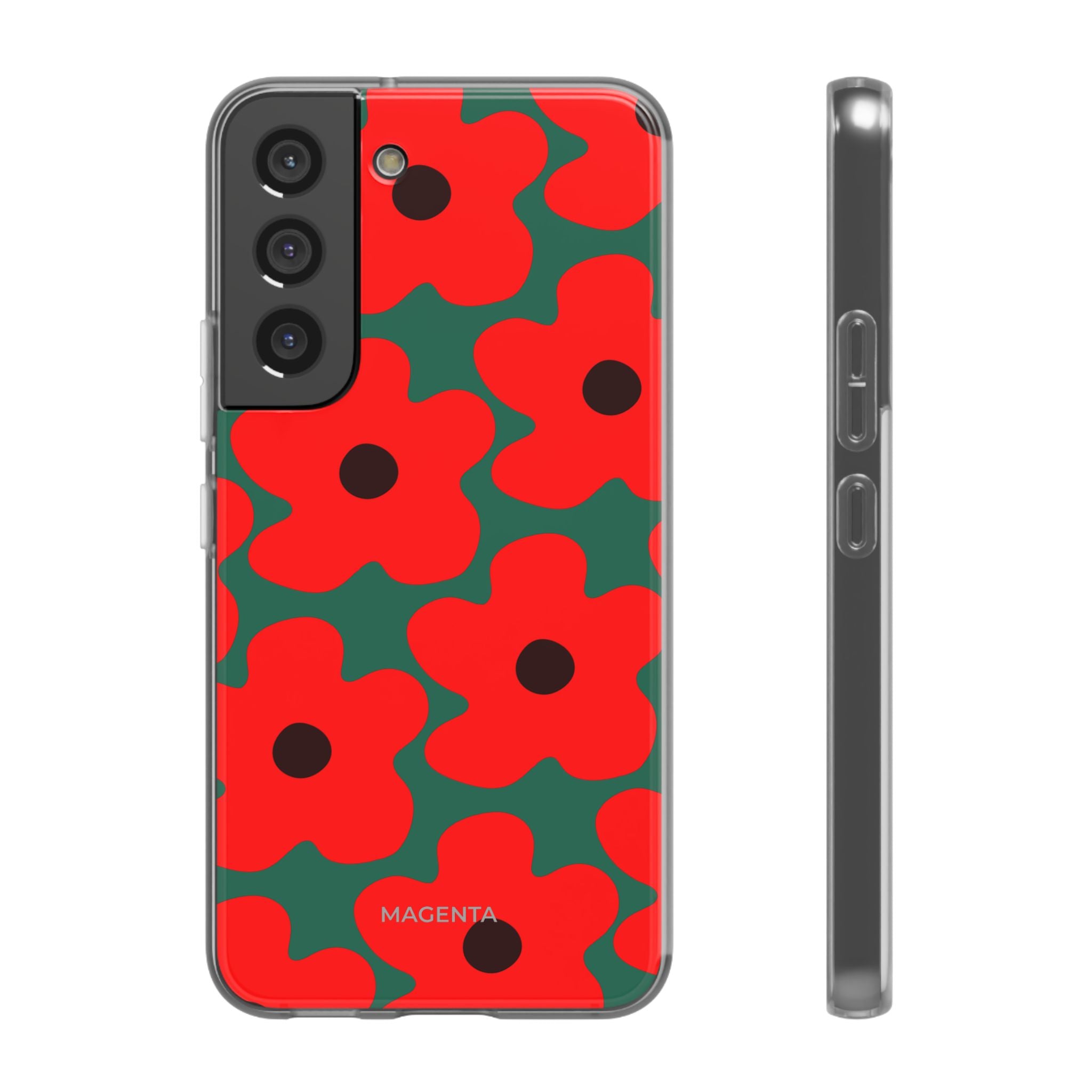 Red Floral On Deep Green