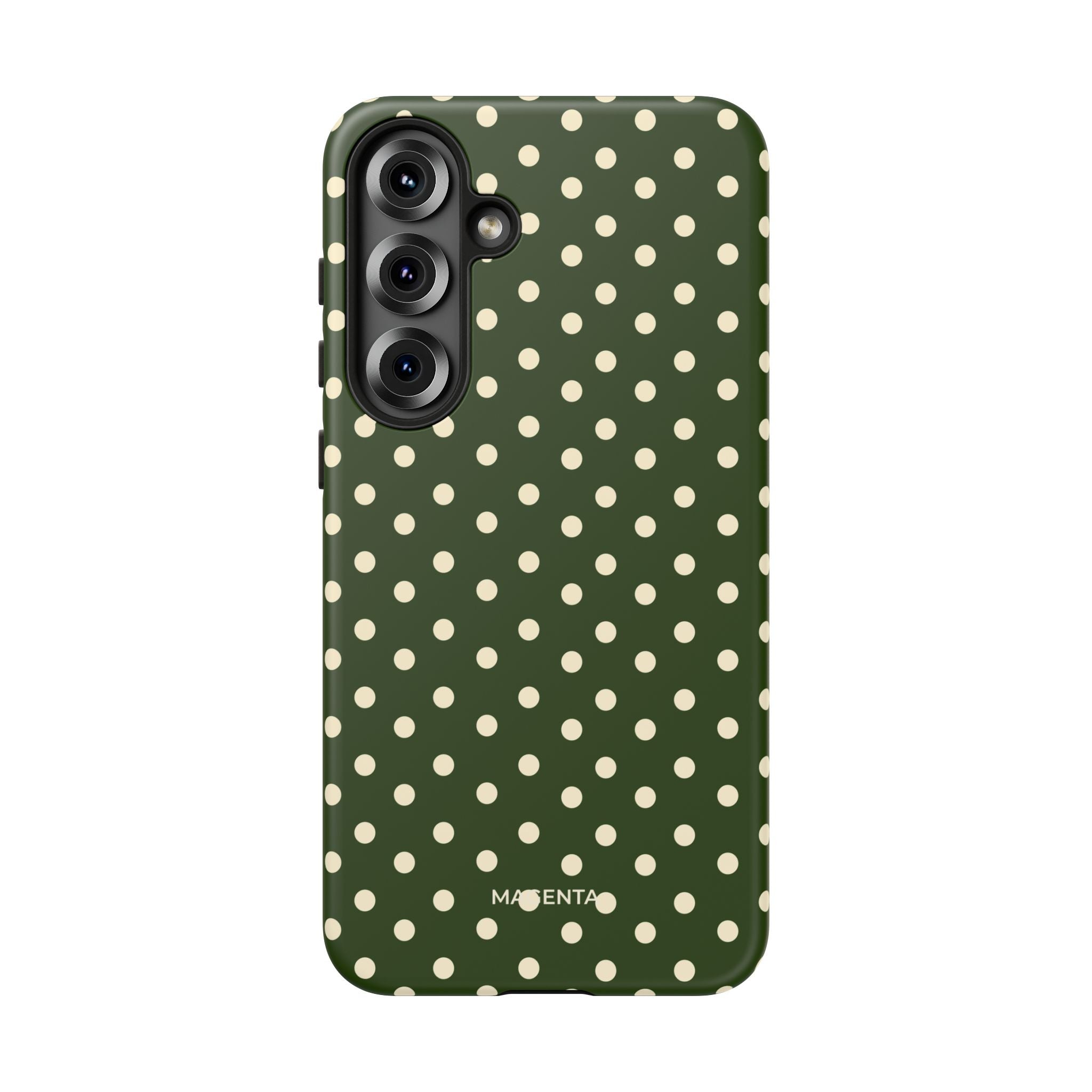 Cream On Dark Olive Polka Dot Tough Case