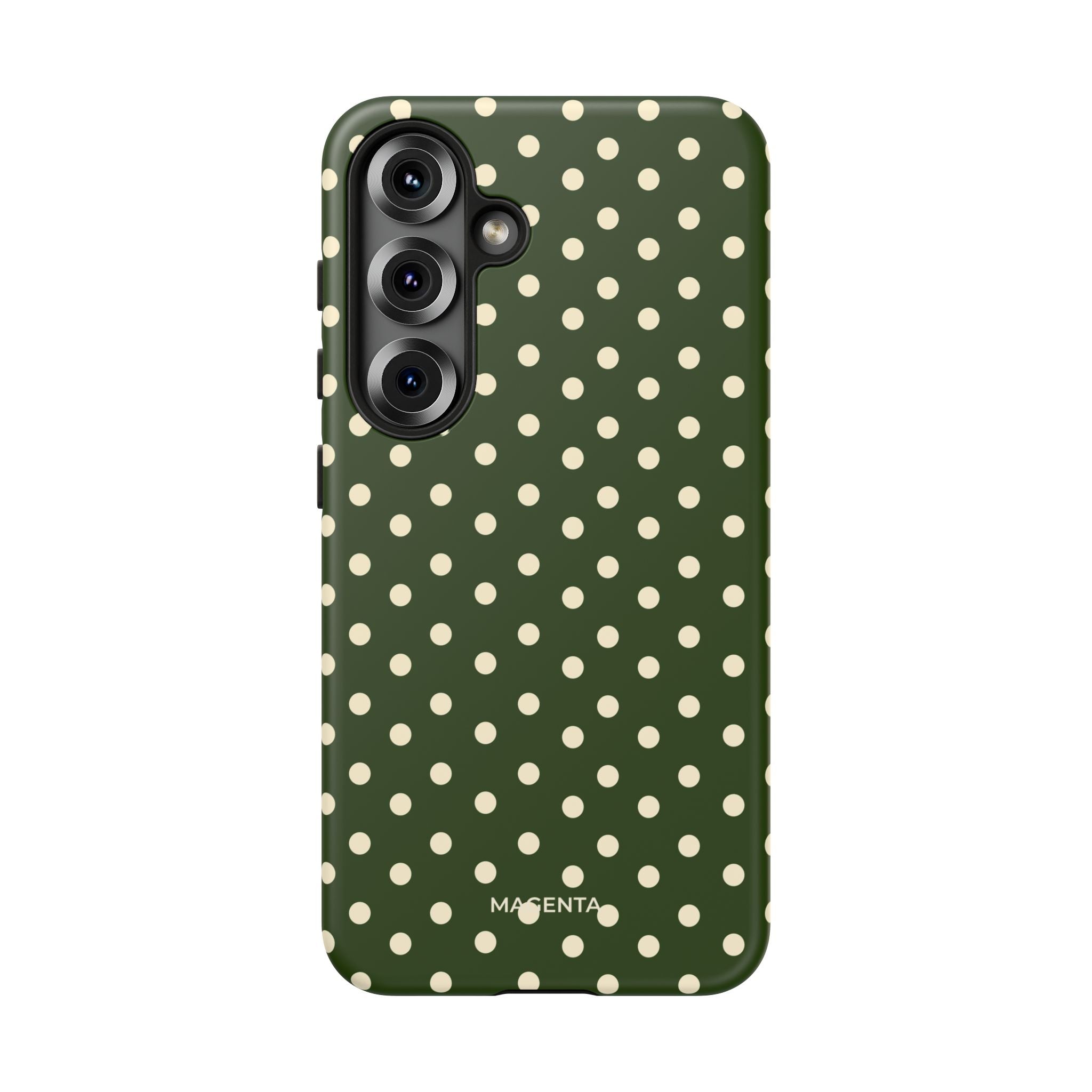 Cream On Dark Olive Polka Dot Tough Case