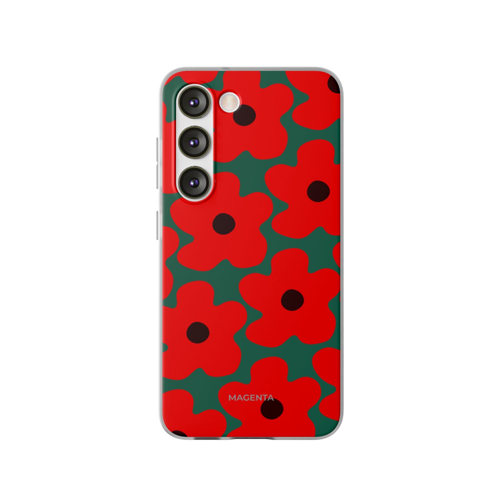 Red Floral On Deep Green