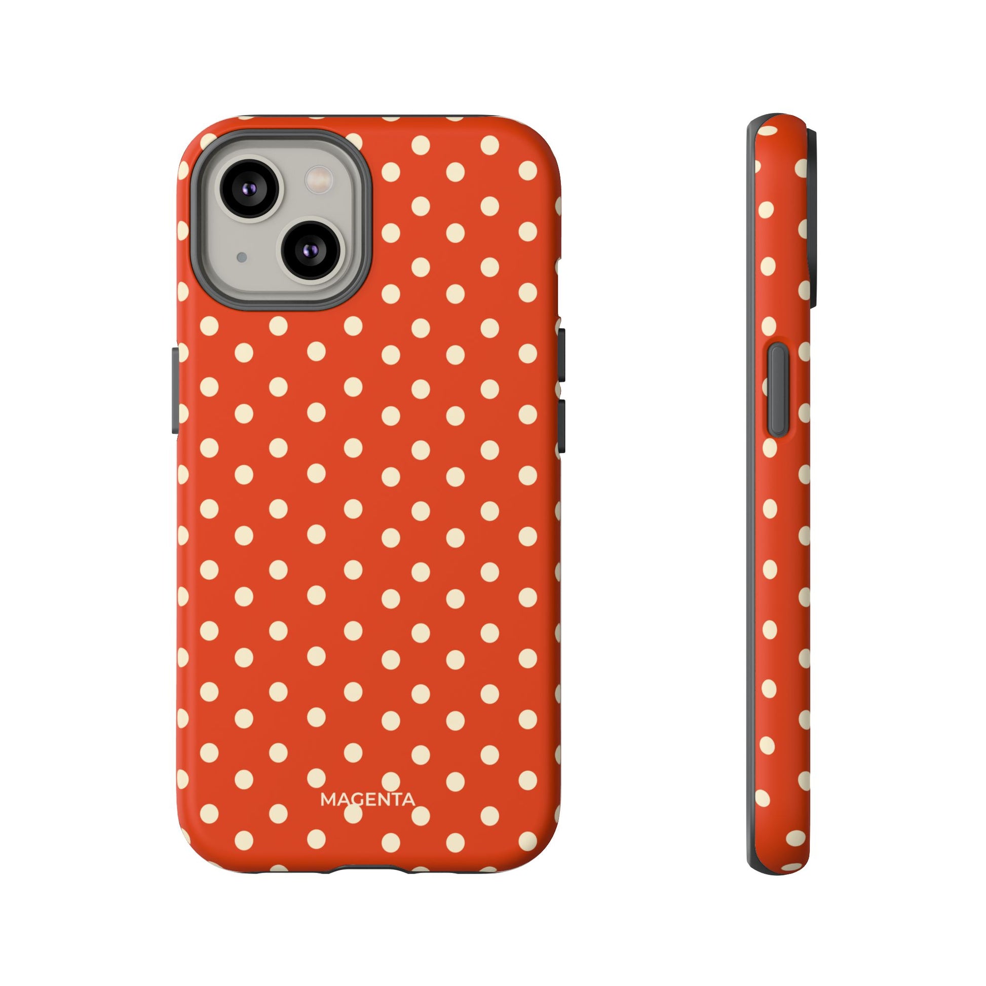 Cream On Dark Orange Red Polka Dot Tough Case