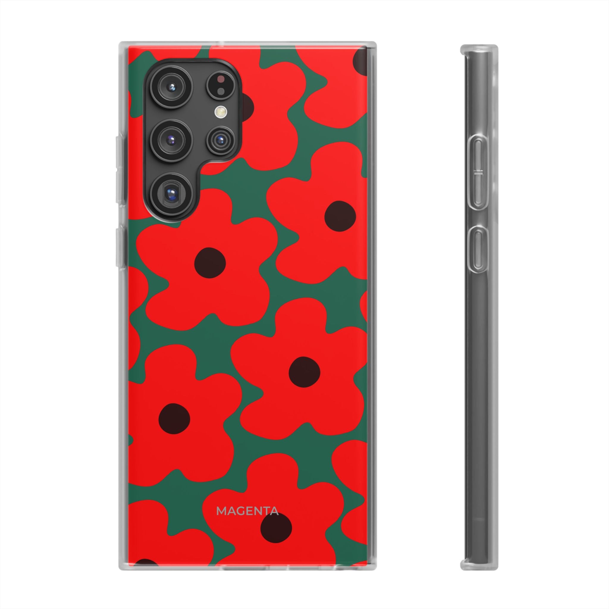 Red Floral On Deep Green