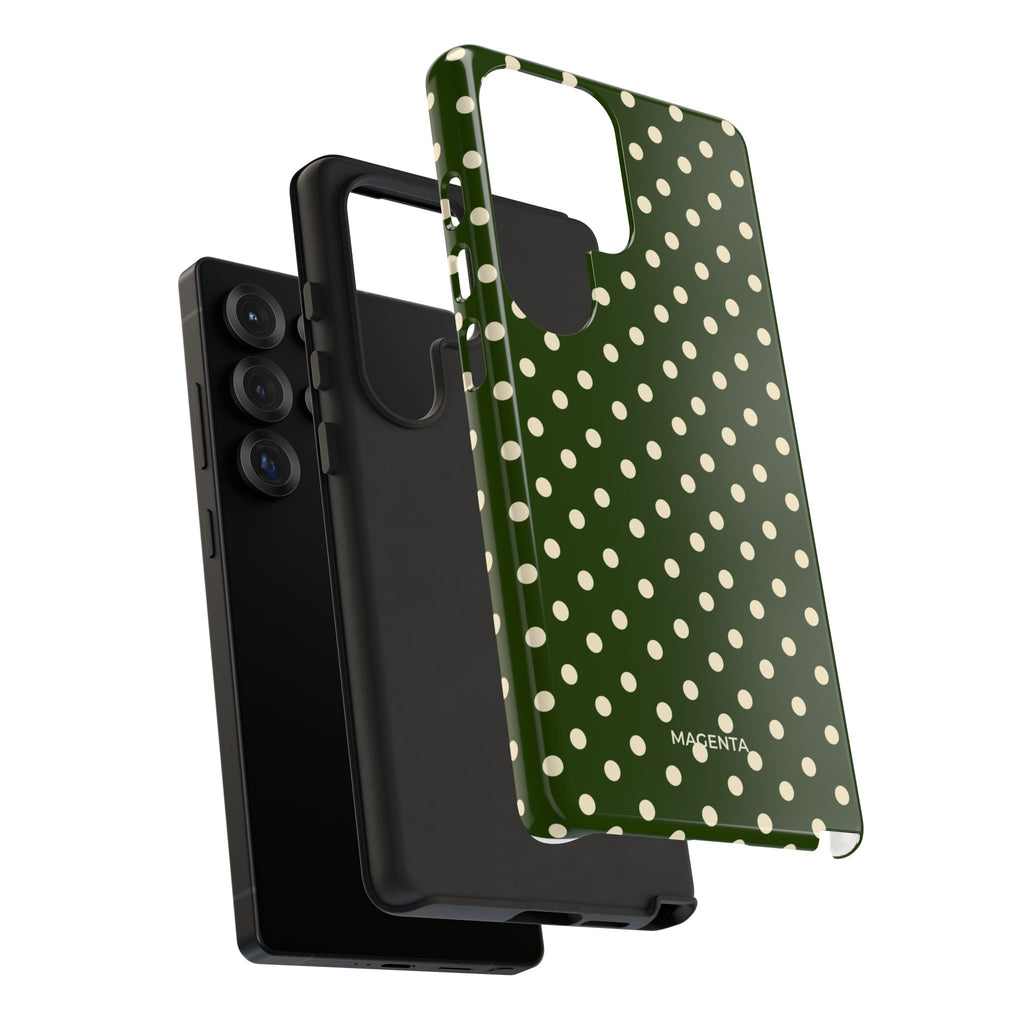 Cream On Dark Olive Polka Dot Tough Case