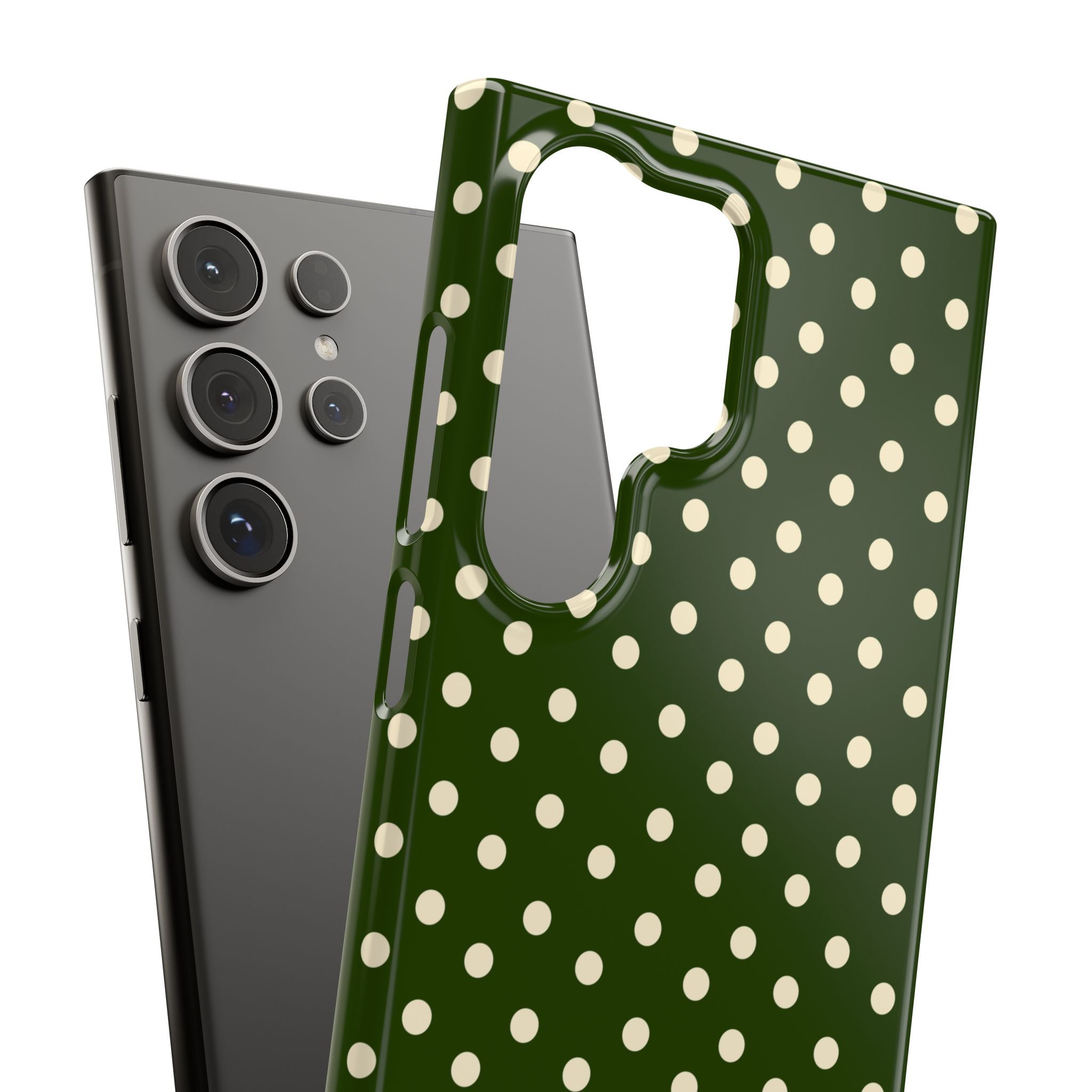 Cream On Dark Olive Polka Dot Snap Case