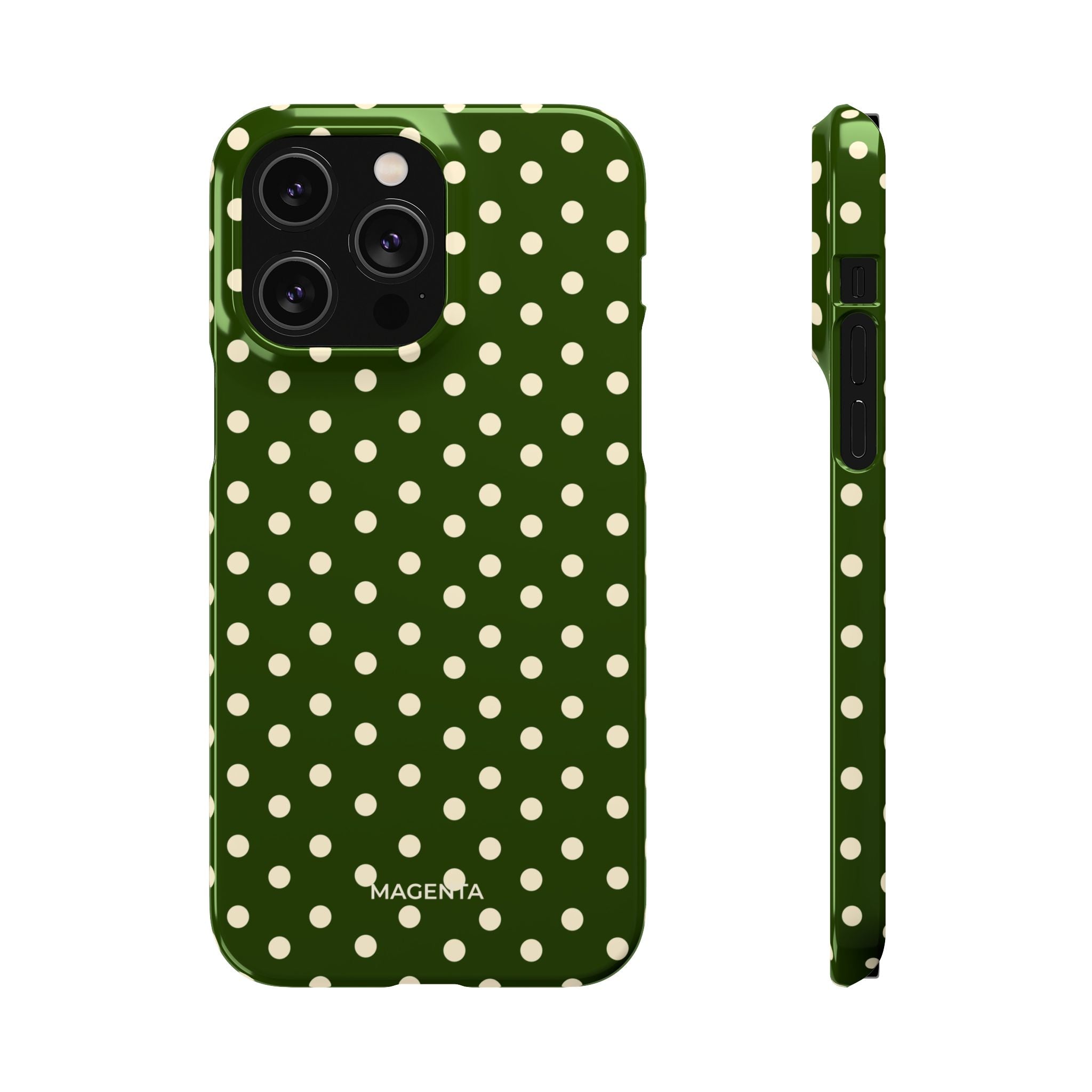 Cream on Dark Olive Polka Dot Snap Case