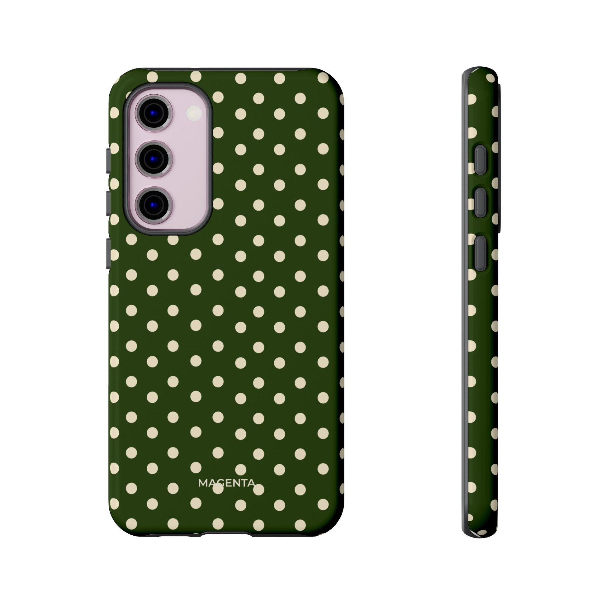 Cream On Dark Olive Polka Dot Tough Case