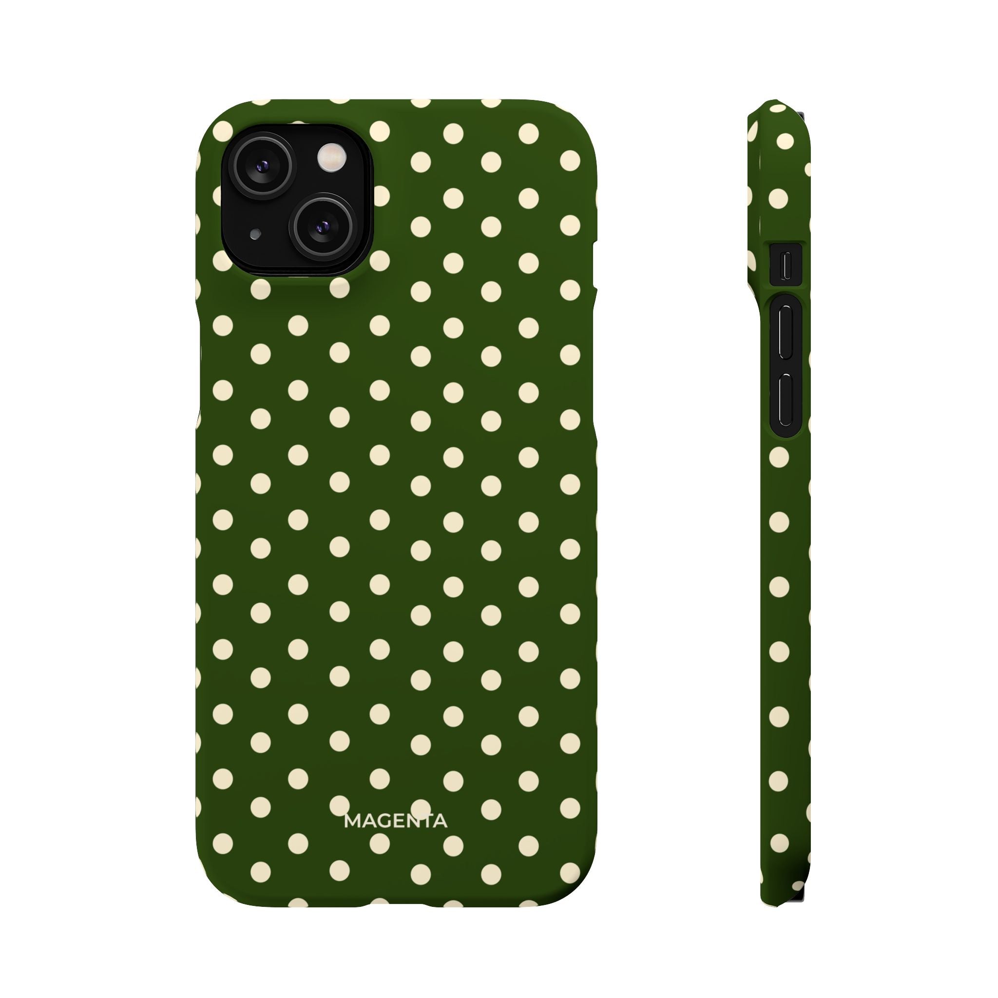 Cream on Dark Olive Polka Dot Snap Case