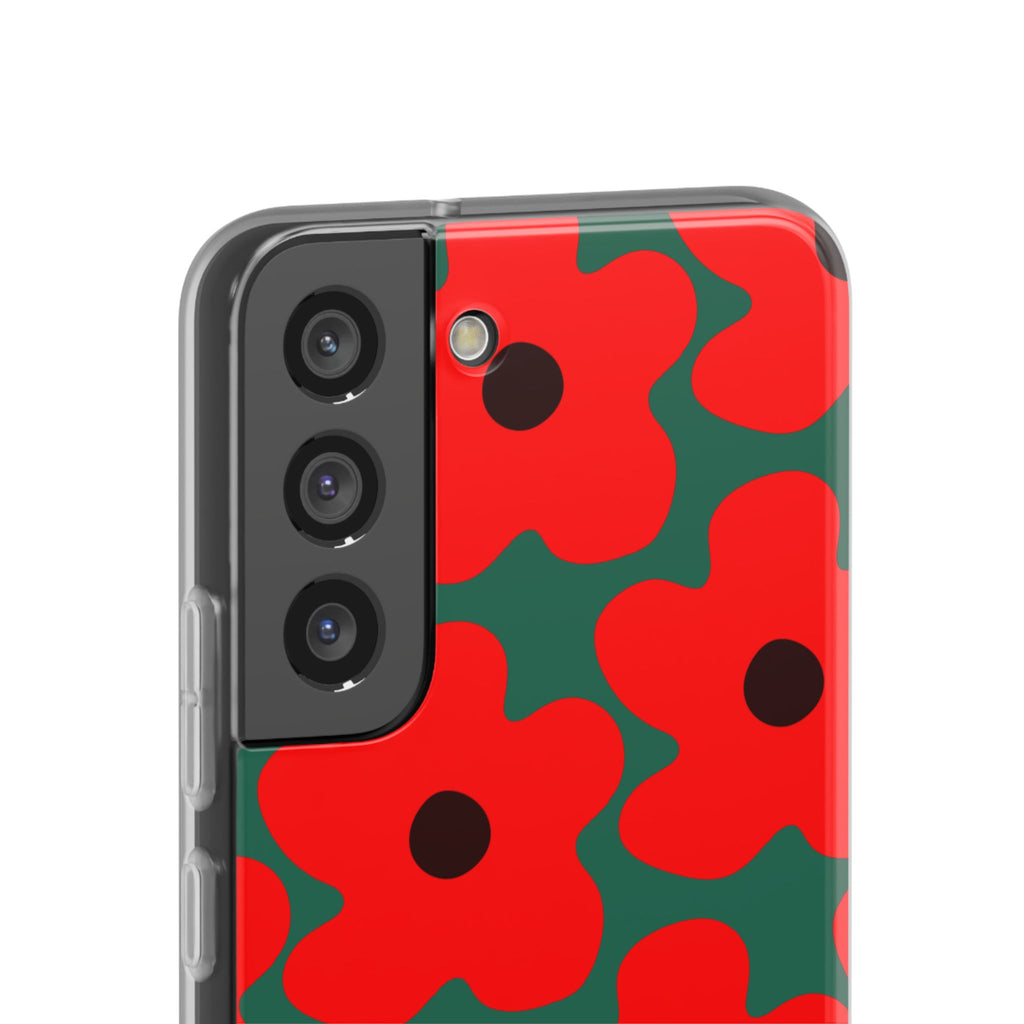 Red Floral On Deep Green