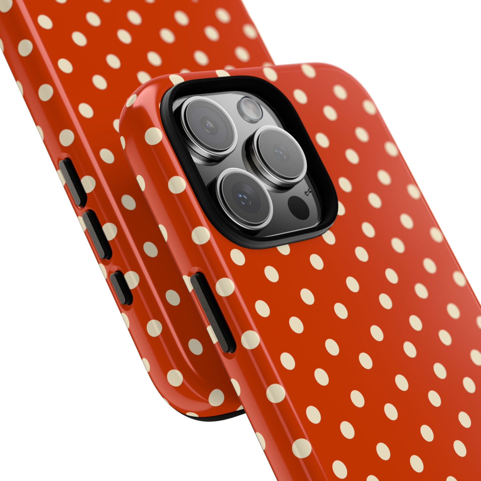 Cream On Dark Orange Red Polka Dot Tough Case