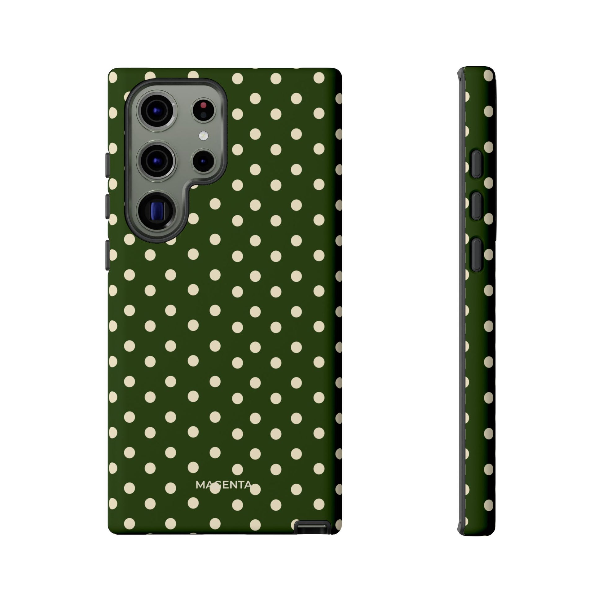 Cream On Dark Olive Polka Dot Tough Case