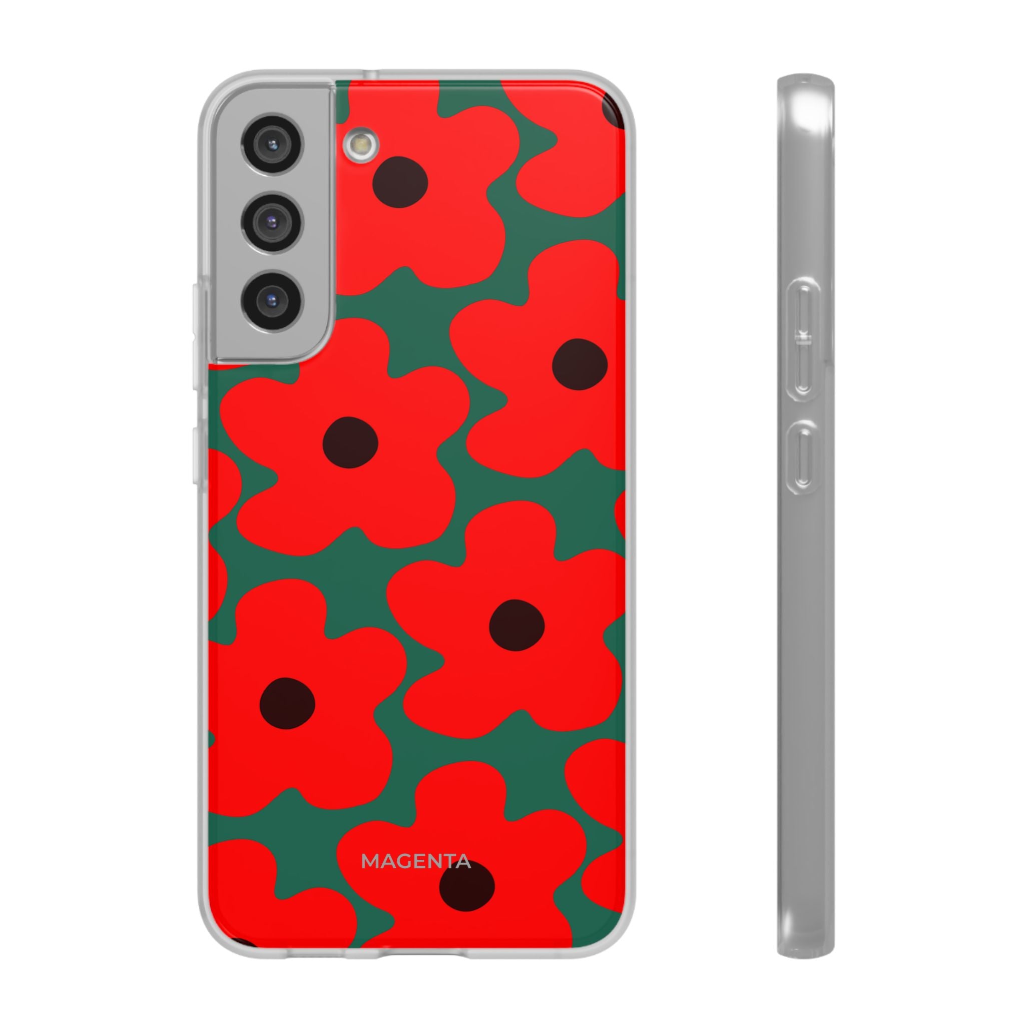 Red Floral On Deep Green