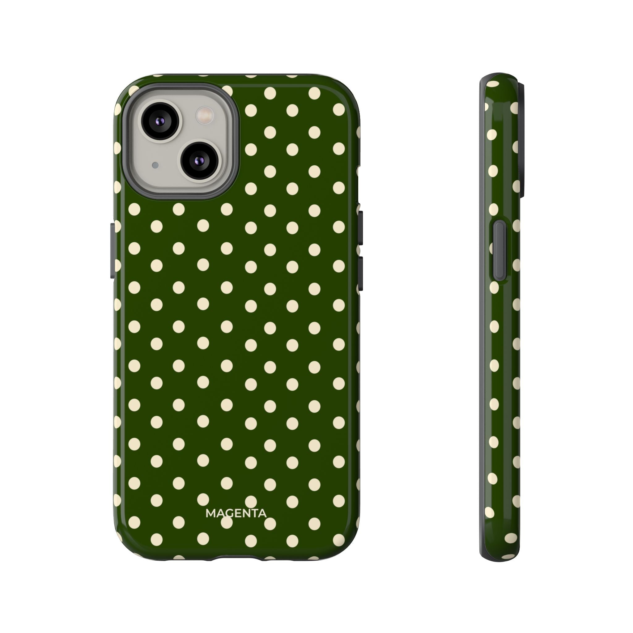 Cream On Dark Olive Polka Dot Tough Case