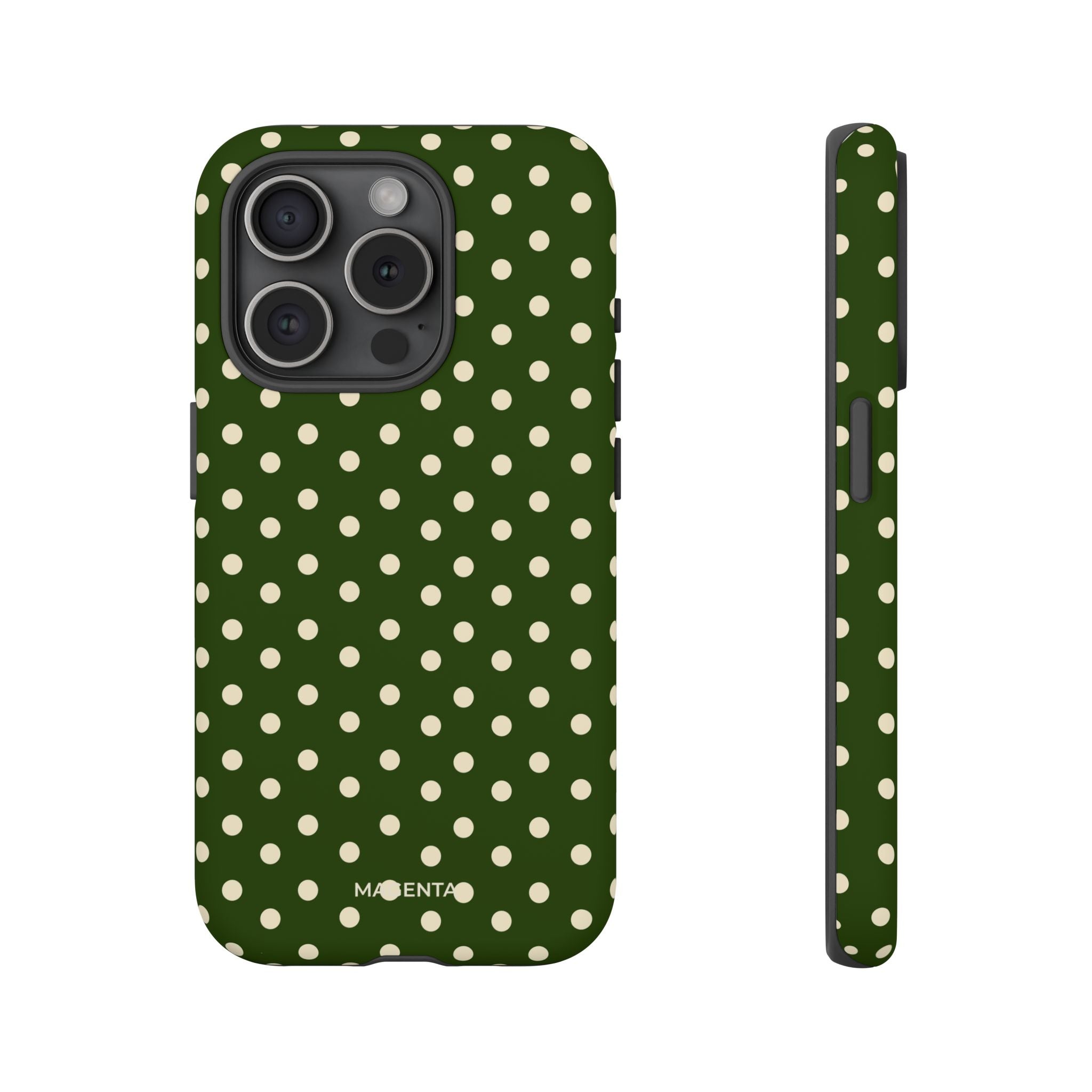 Cream On Dark Olive Polka Dot Tough Case