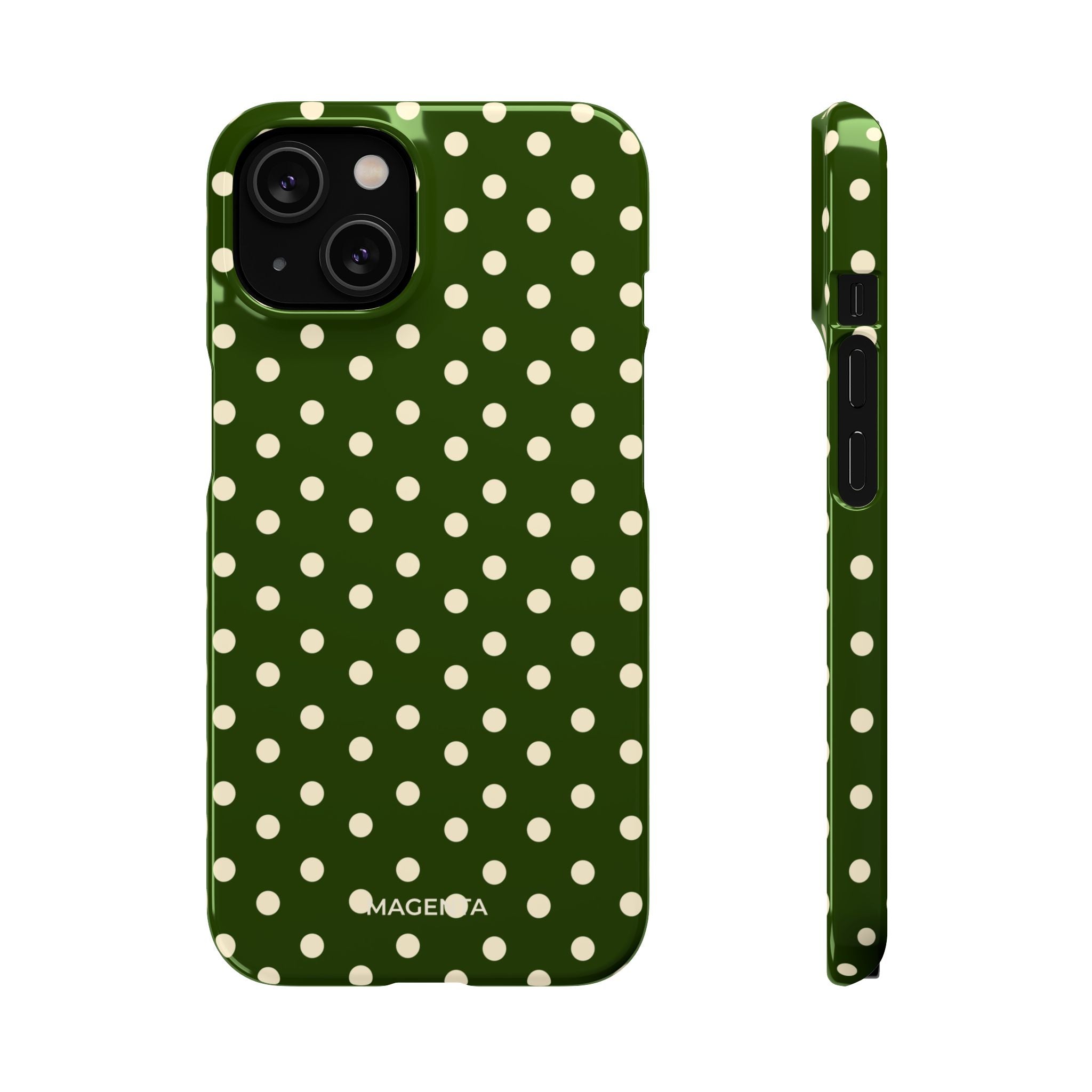 Cream on Dark Olive Polka Dot Snap Case