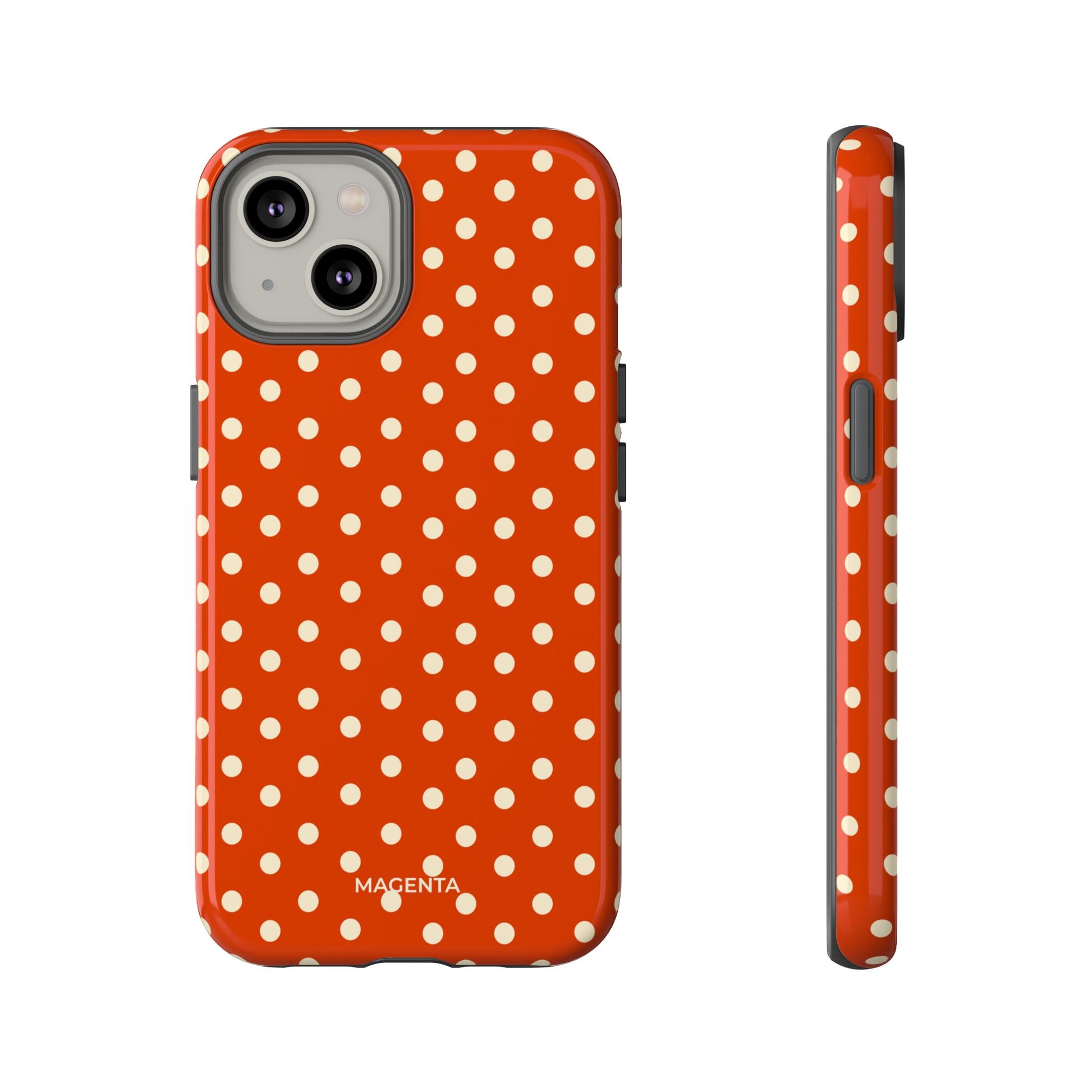 Cream On Dark Orange Red Polka Dot Tough Case